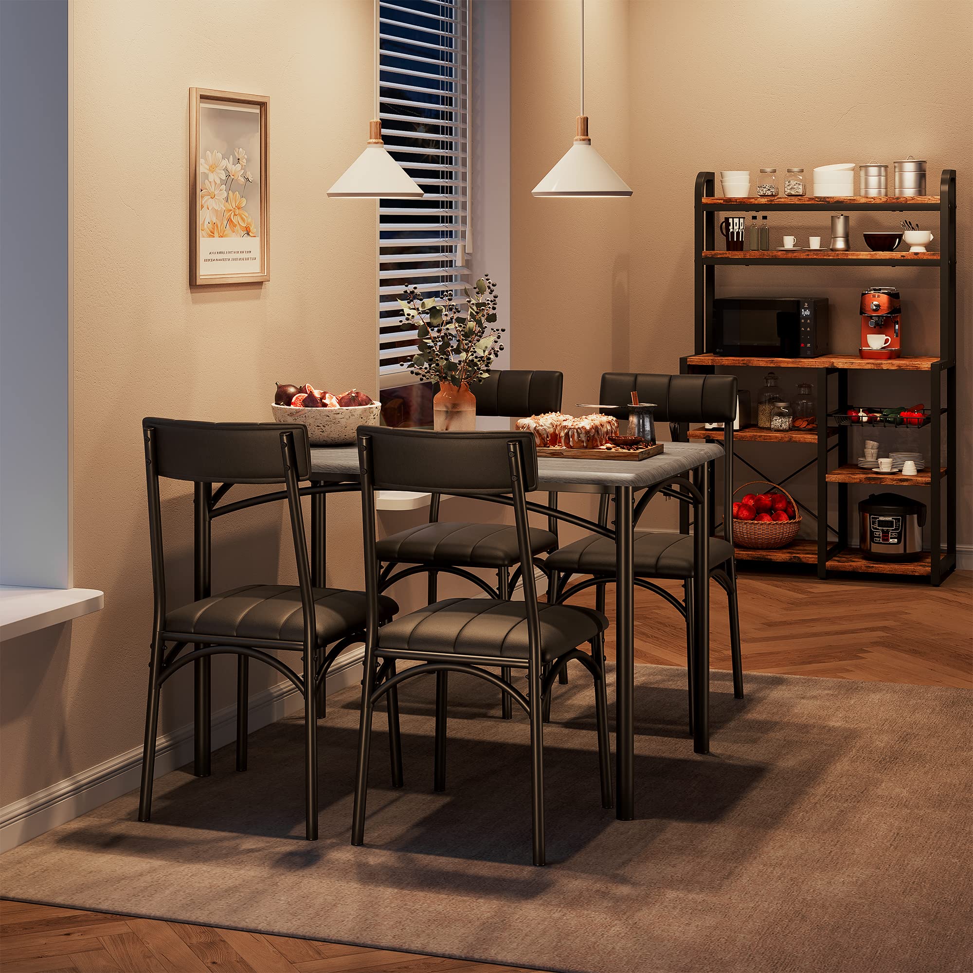 5-Piece Dining Table Set with Upholstered Chairs