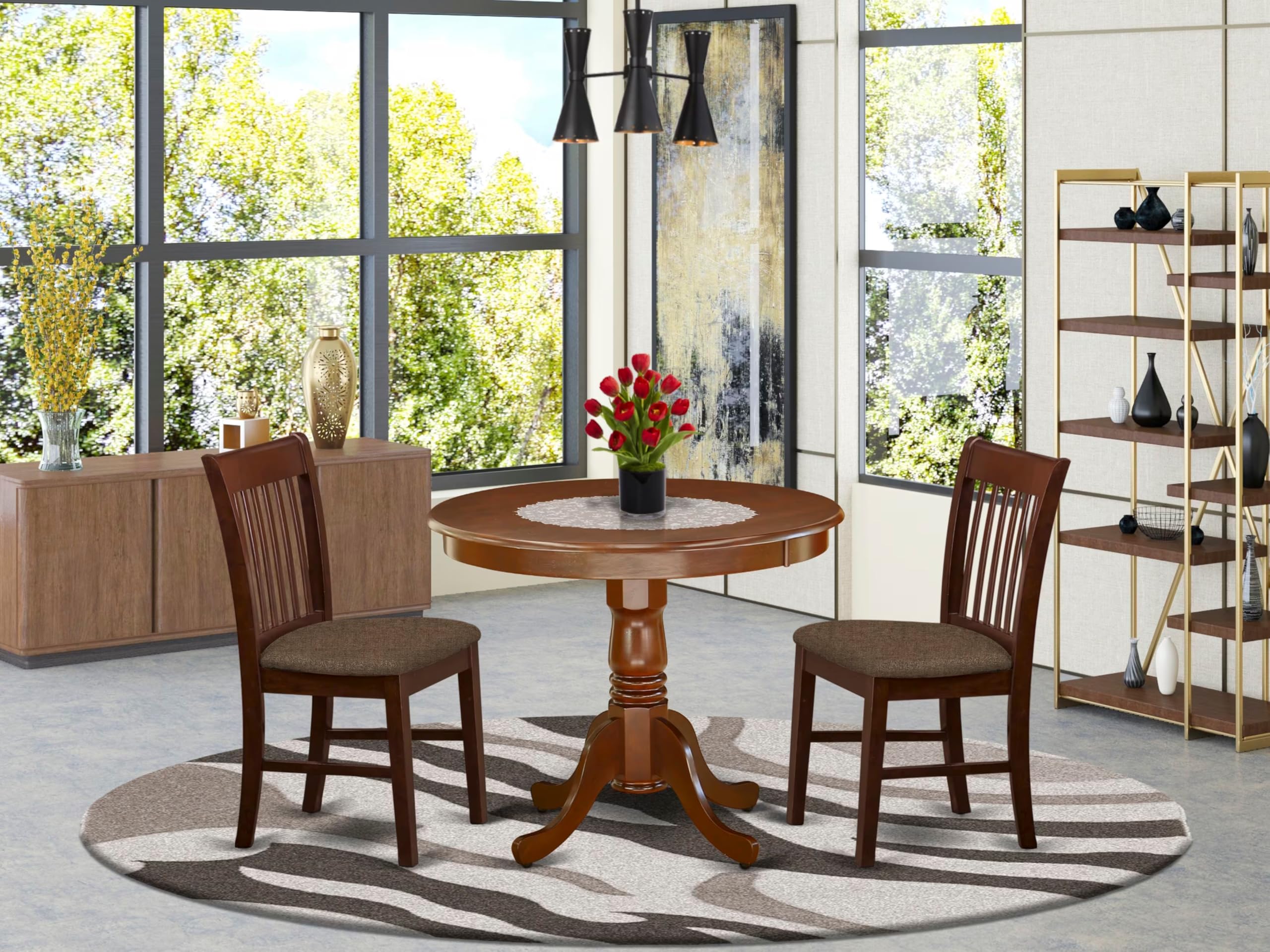 3-Piece Round Dining Table Set with Linen Chairs