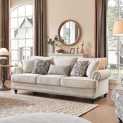 3-Piece Chenille Living Room Set with Nailhead Trim
