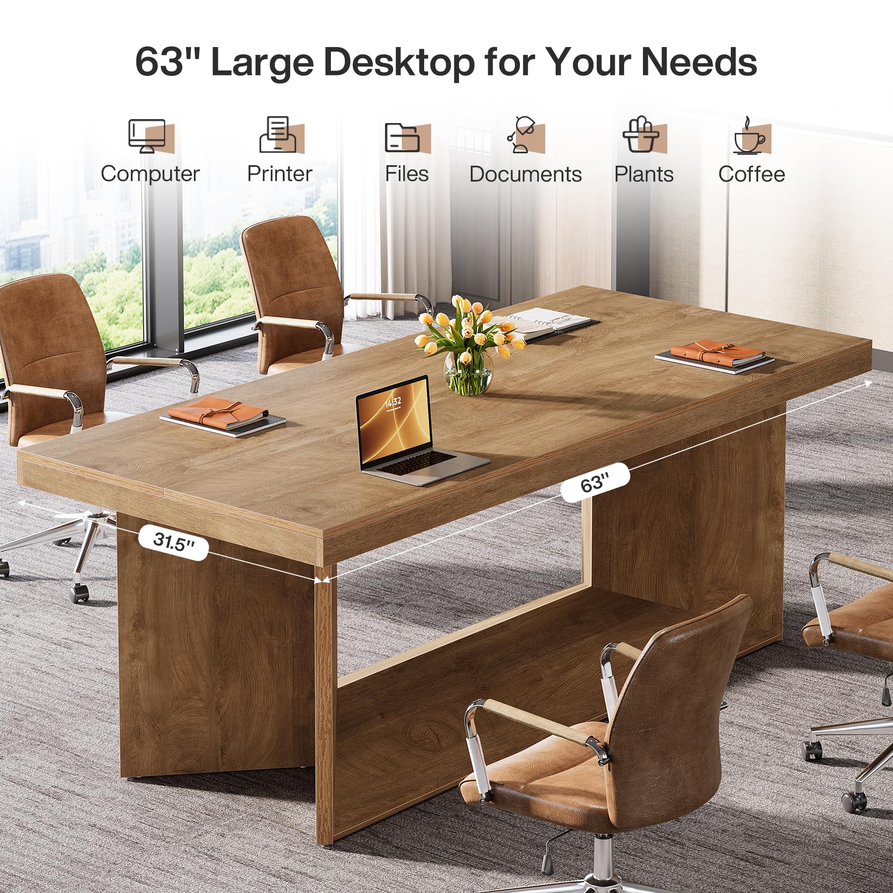 63-Inch Executive Desk with Heavy Duty Pedestal