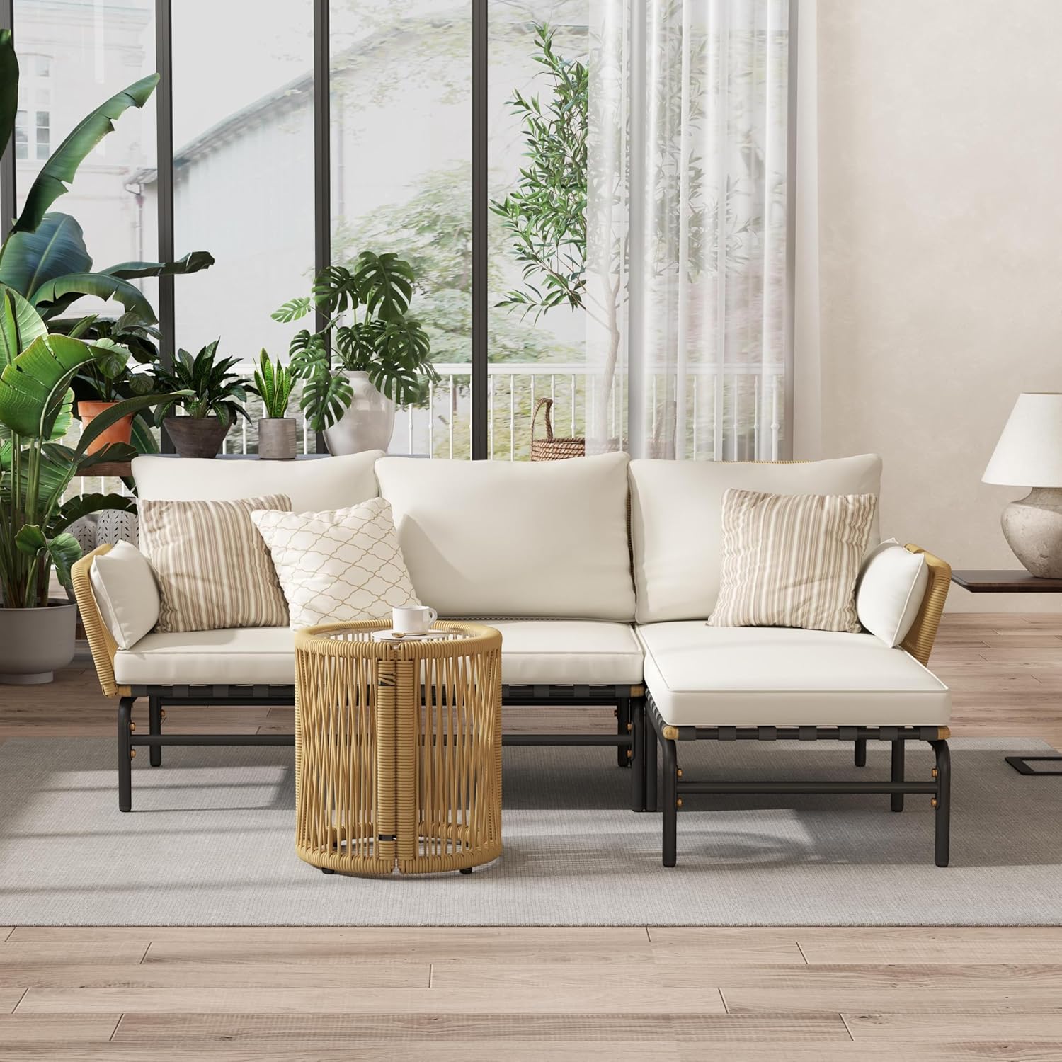 3-Piece L-Shaped Outdoor Patio Conversation Set