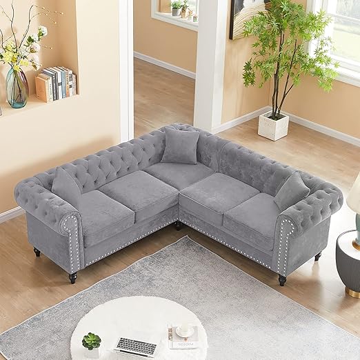Chesterfield L-Shaped Sectional Sofa 5-Seater Black