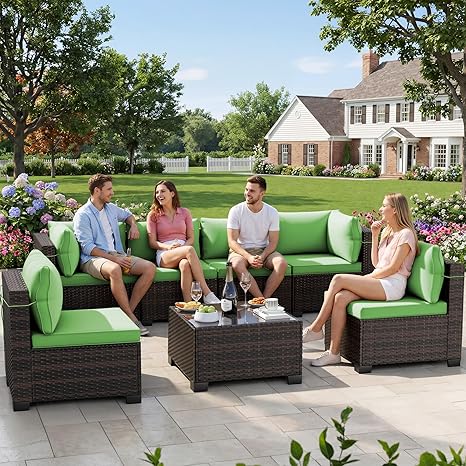 7-Piece Rattan Patio Furniture Set with Coffee Table