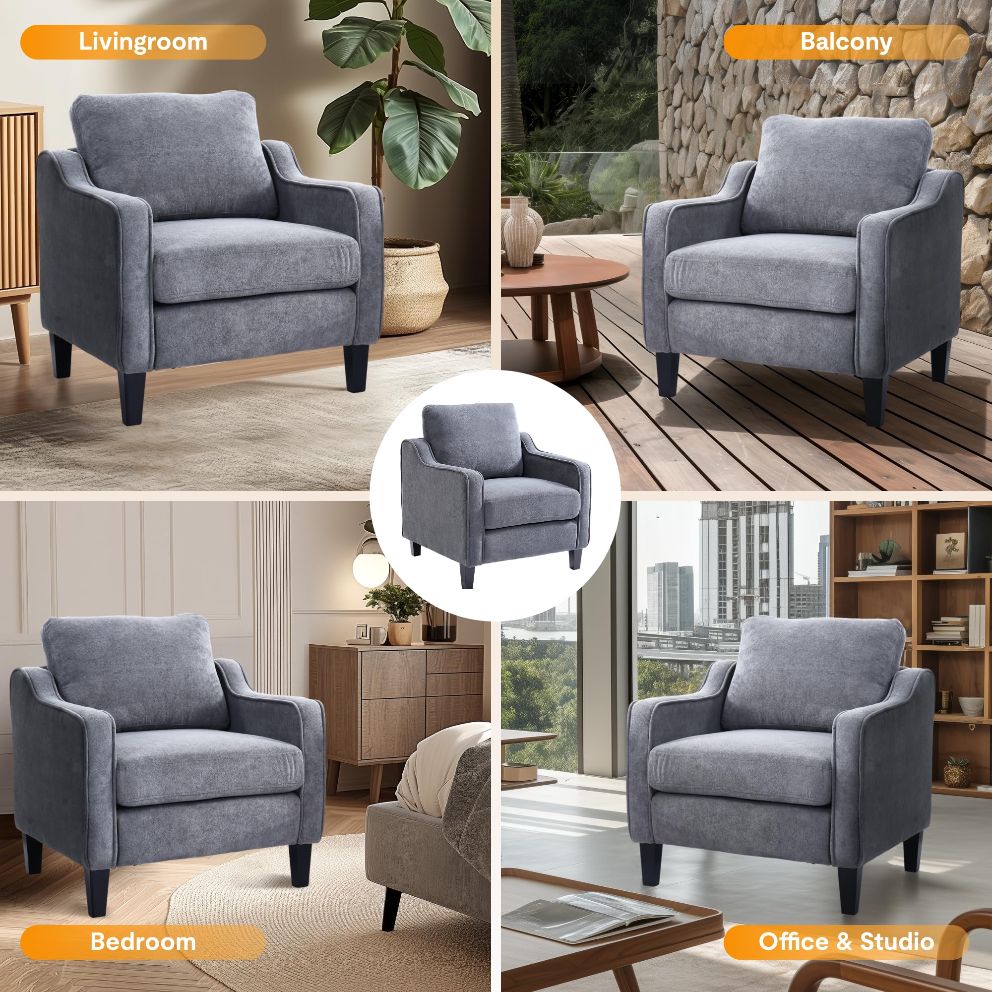 Mid-Century Modern Velvet Accent Chair Grey