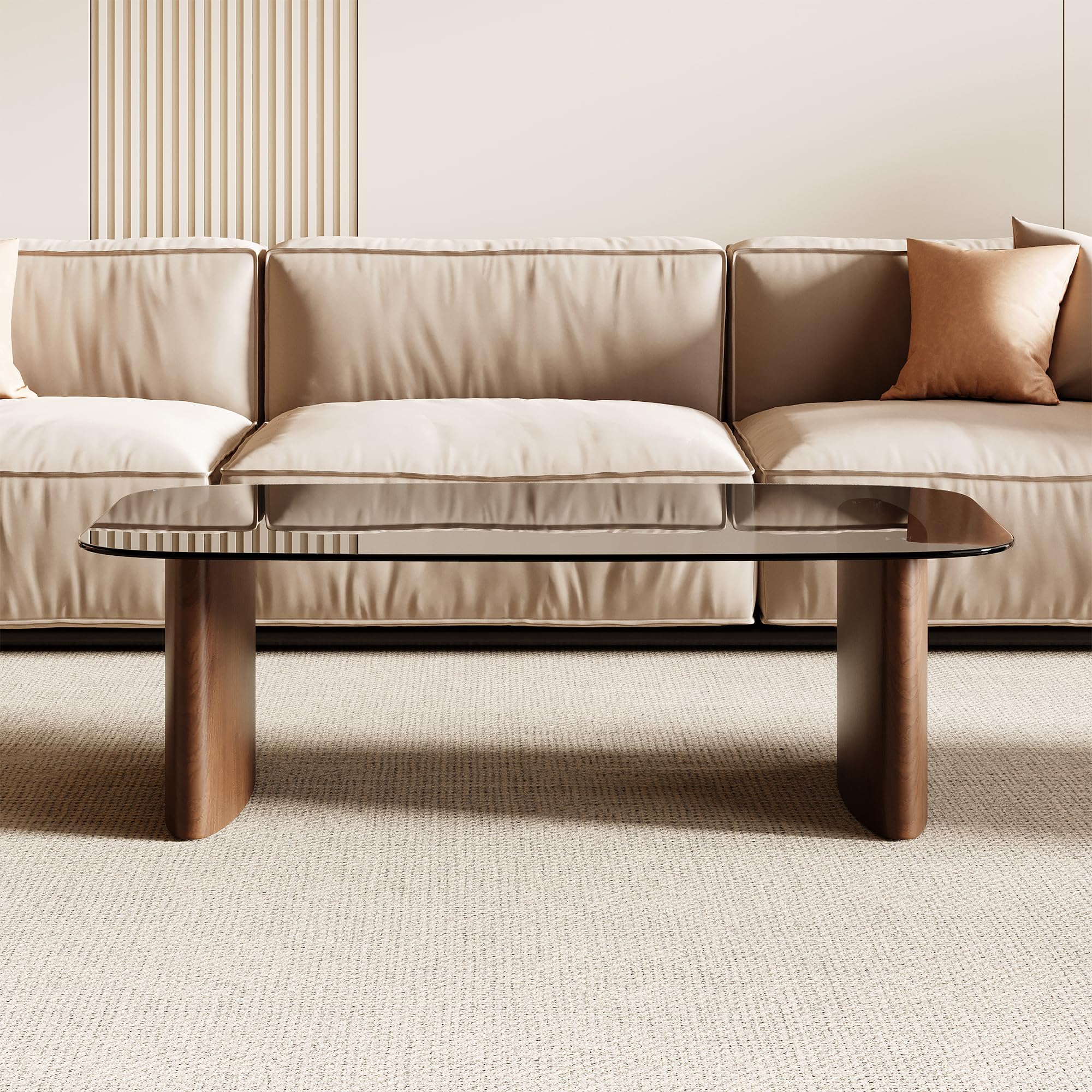 Glass Coffee Table with Wooden Base