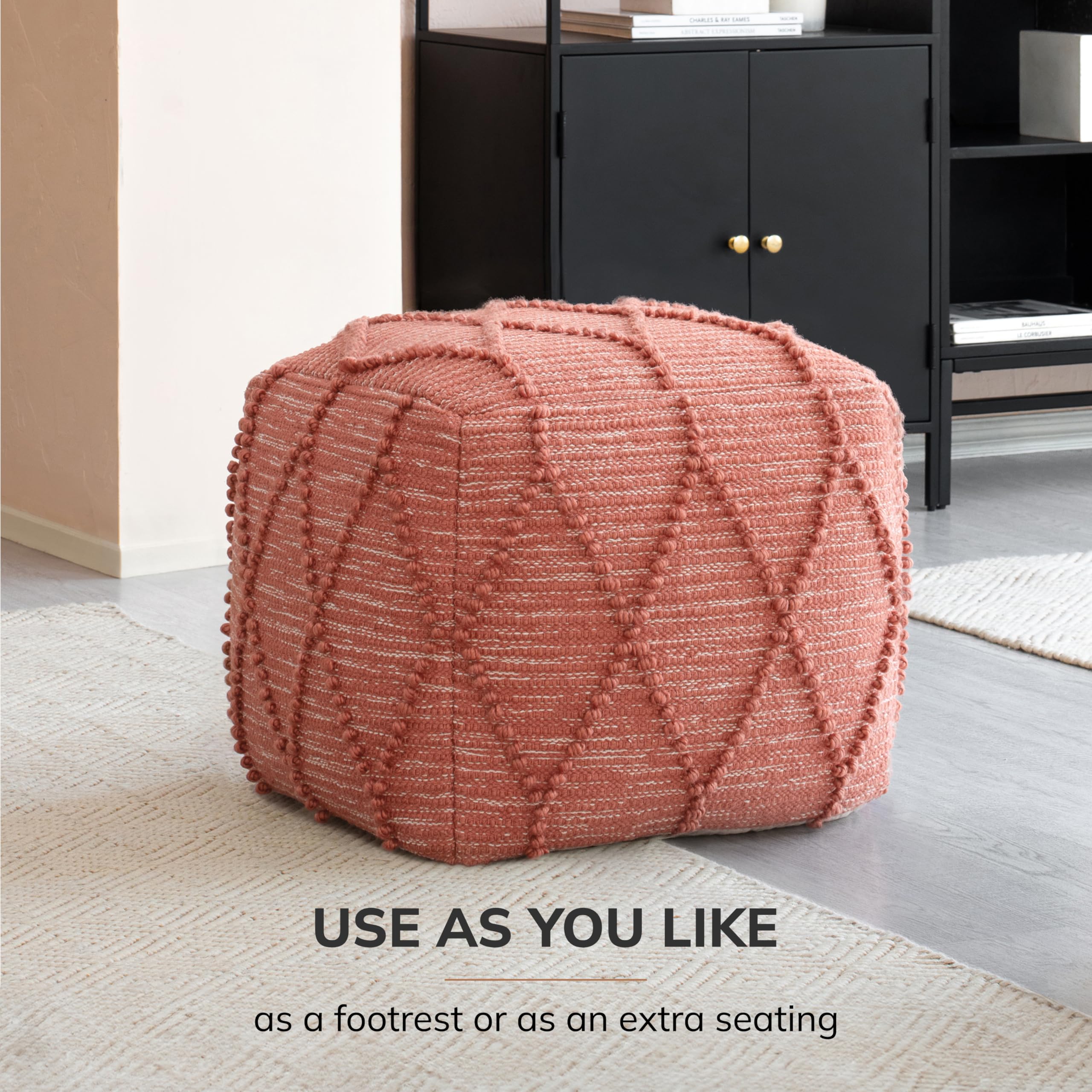 Handcrafted Pouf Ottoman Footrest Terracotta