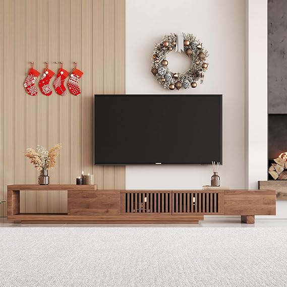 Extendable Mid-Century Modern TV Stand for 75+ Inch TVs