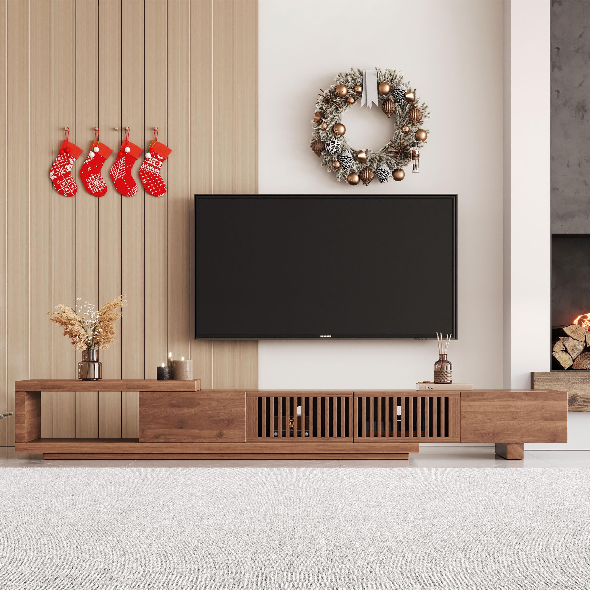 Extendable Mid-Century Modern TV Stand for 75+ Inch TVs