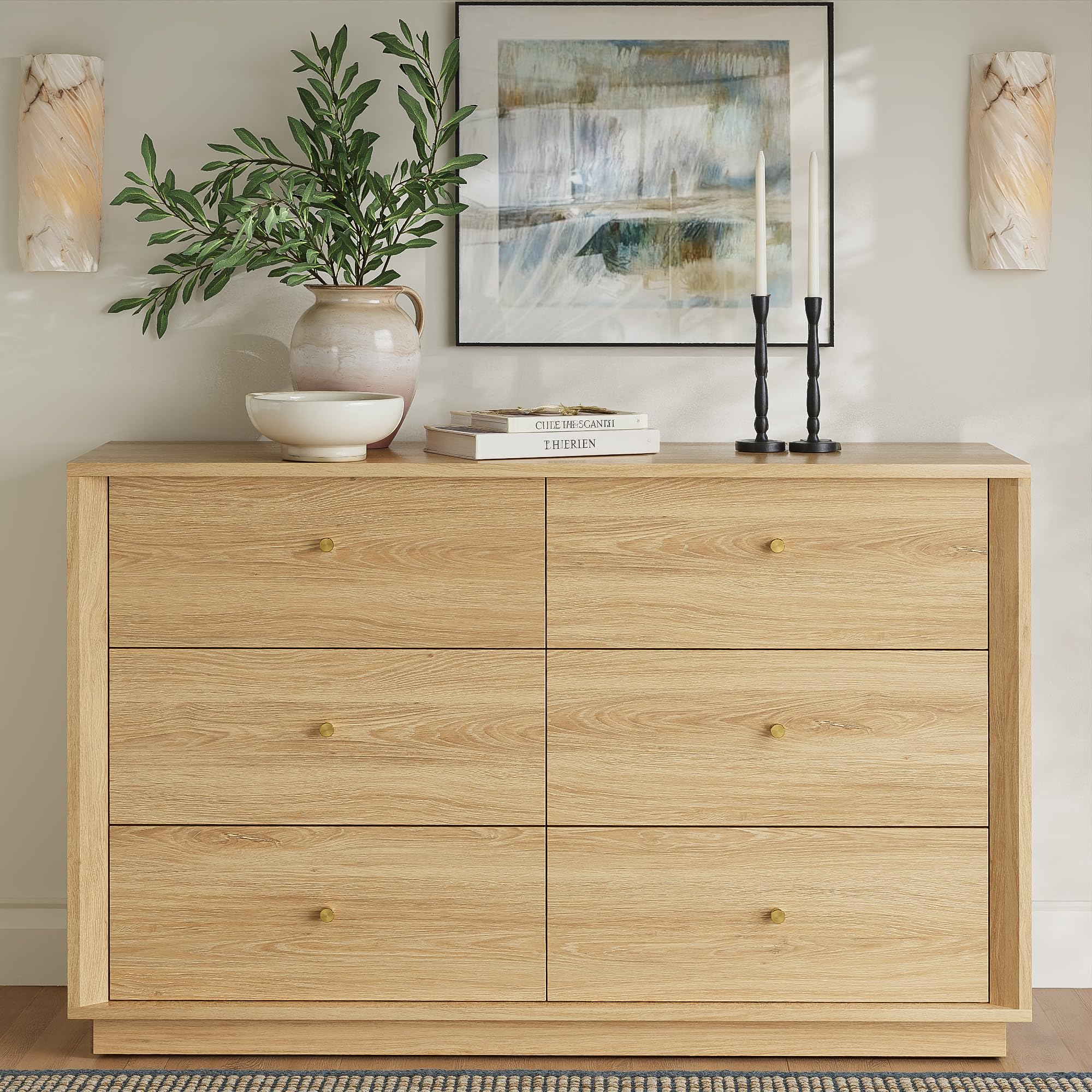 Mid Century Modern 6 Drawer Dresser 47 Inch Wide Gold Oak