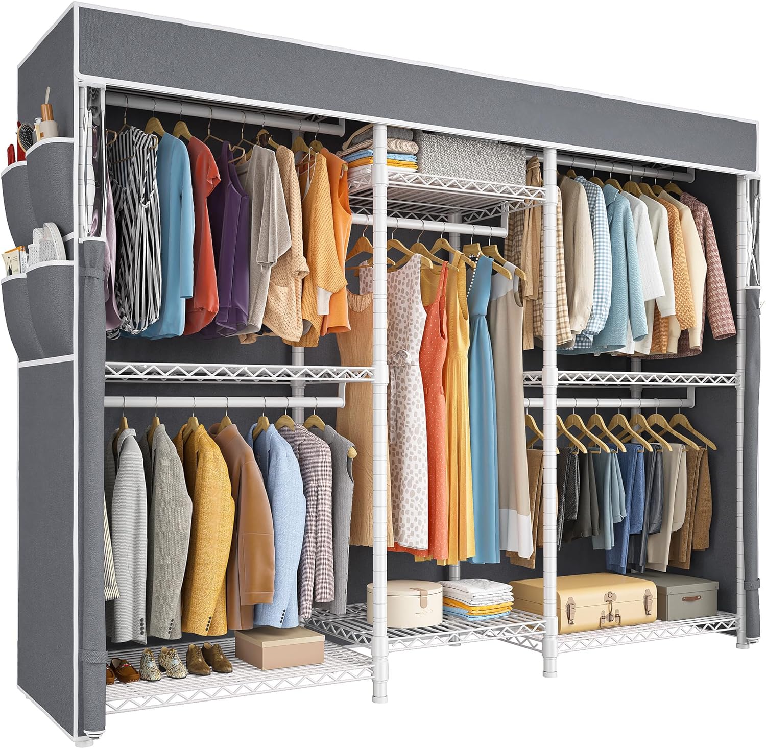 Heavy Duty Clothes Rack with 5 Rods and 8 Shelves