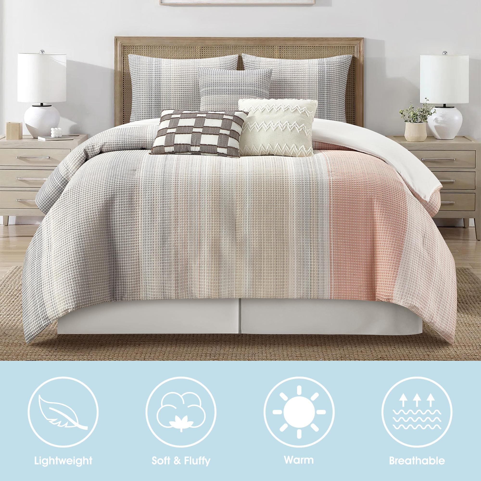 7-Piece King Comforter Set Grey Waffle Jacquard