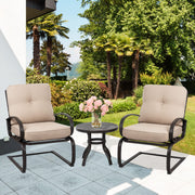 Metal Spring Motion Chairs and Round Cafe Table 3-Piece Outdoor Bistro Set