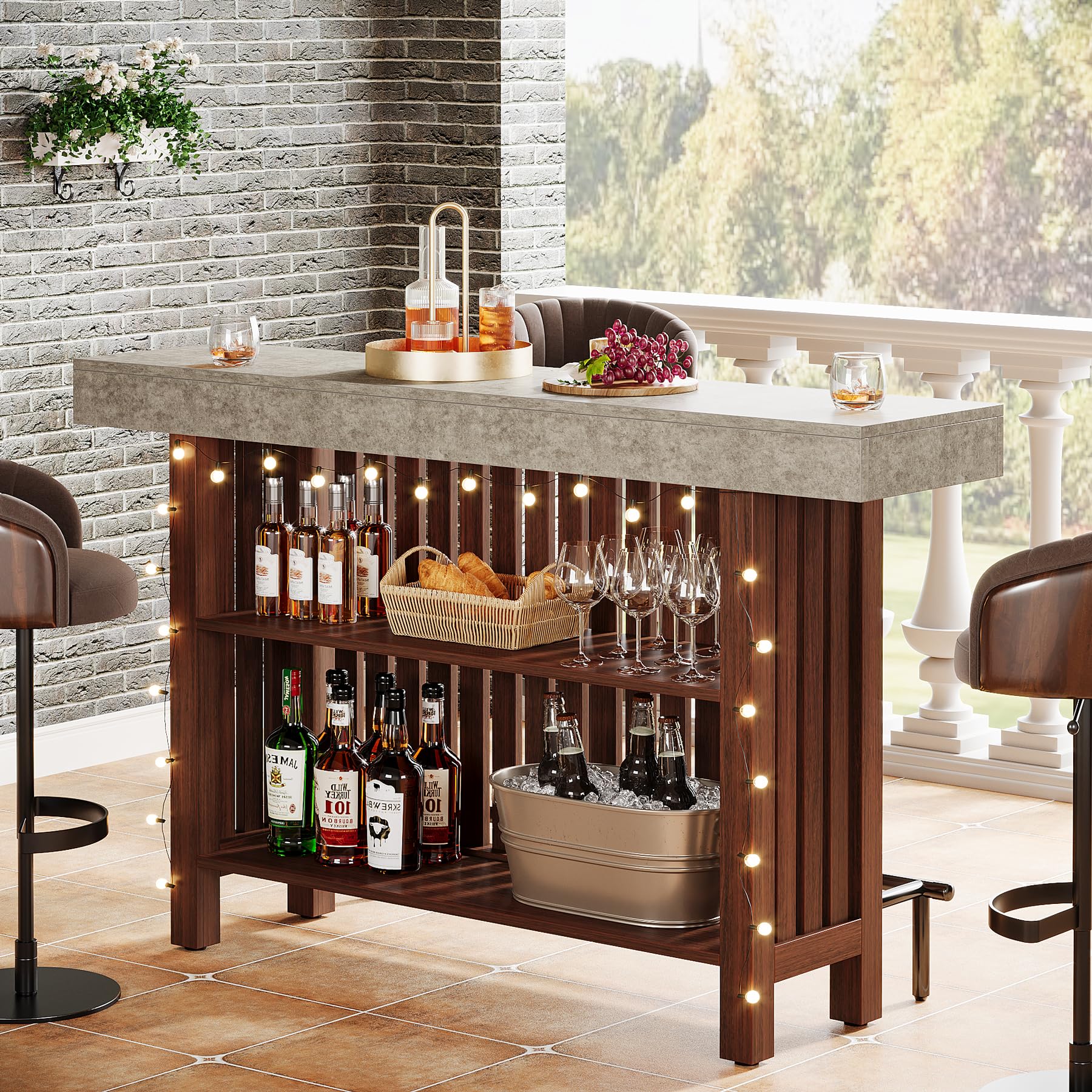2-Tier Bar Table with Storage and Footrest