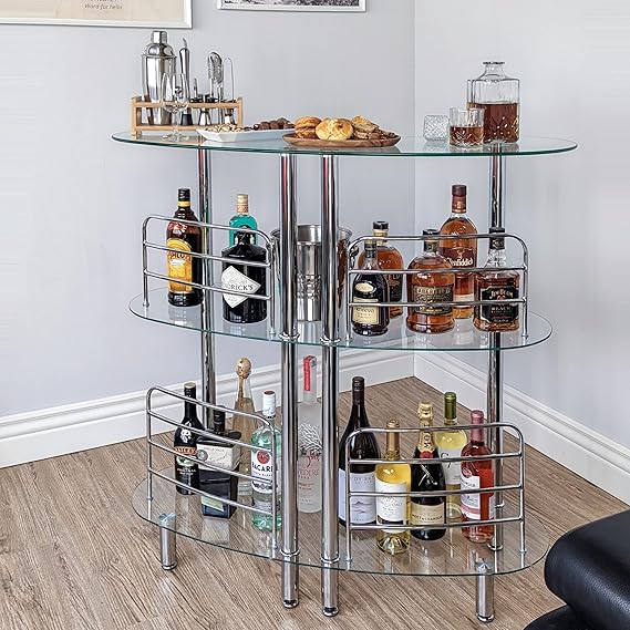 Contemporary Tower Bar Cabinet with Glass Shelves