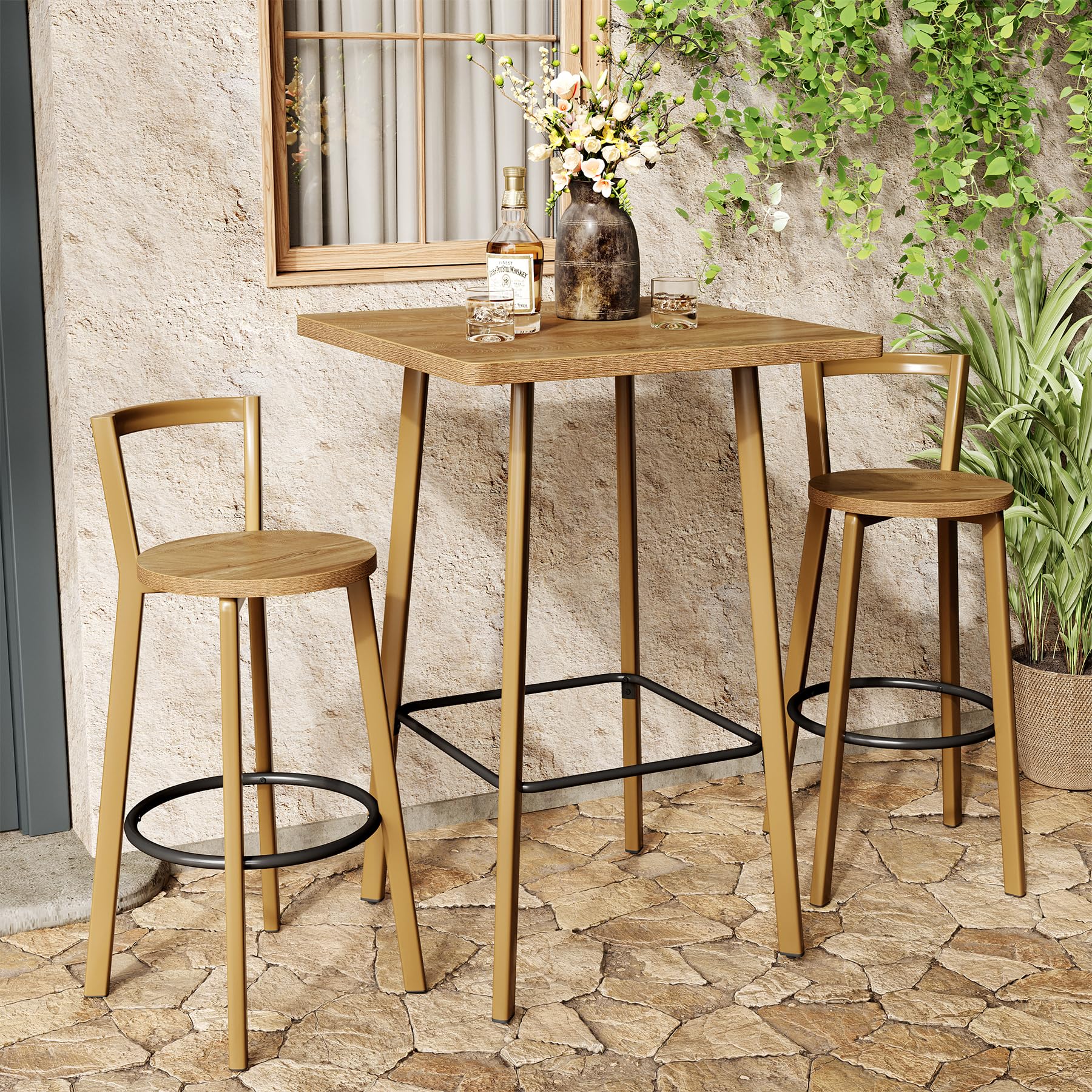 39.4" Square Bistro Pub Table Set with 2 Chairs