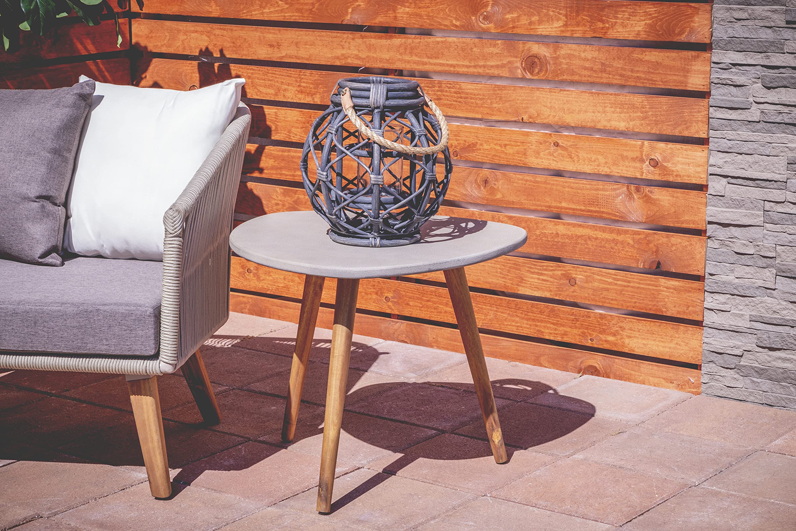 Outdoor Accent Table with Concrete Top and Tripod Legs