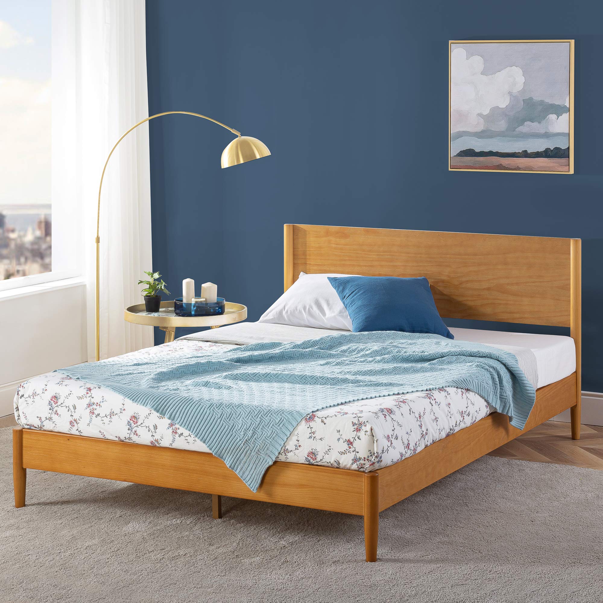 Mid Century Wood Platform Bed Frame Queen