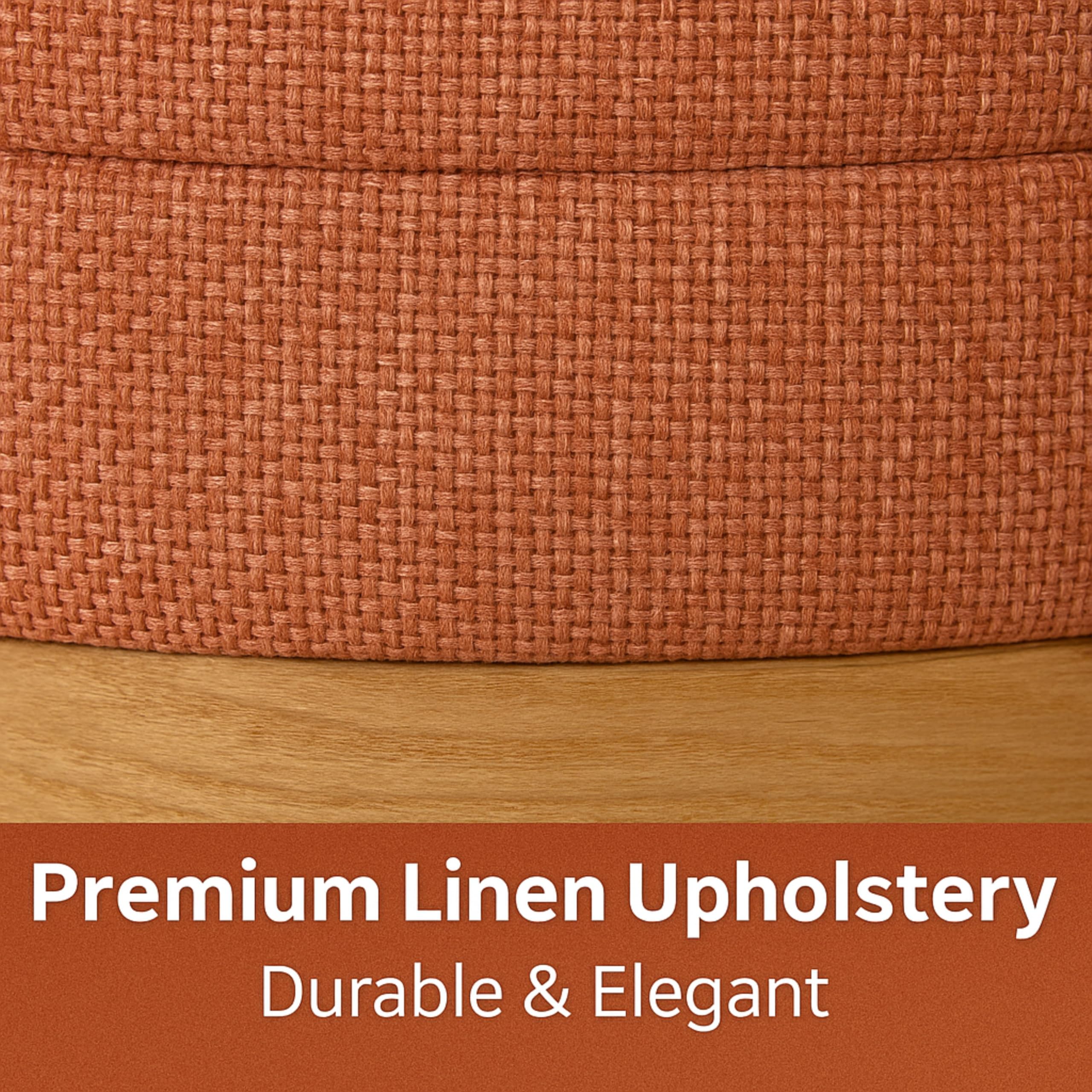 Round Storage Ottoman - Linen Upholstered Footrest Bench