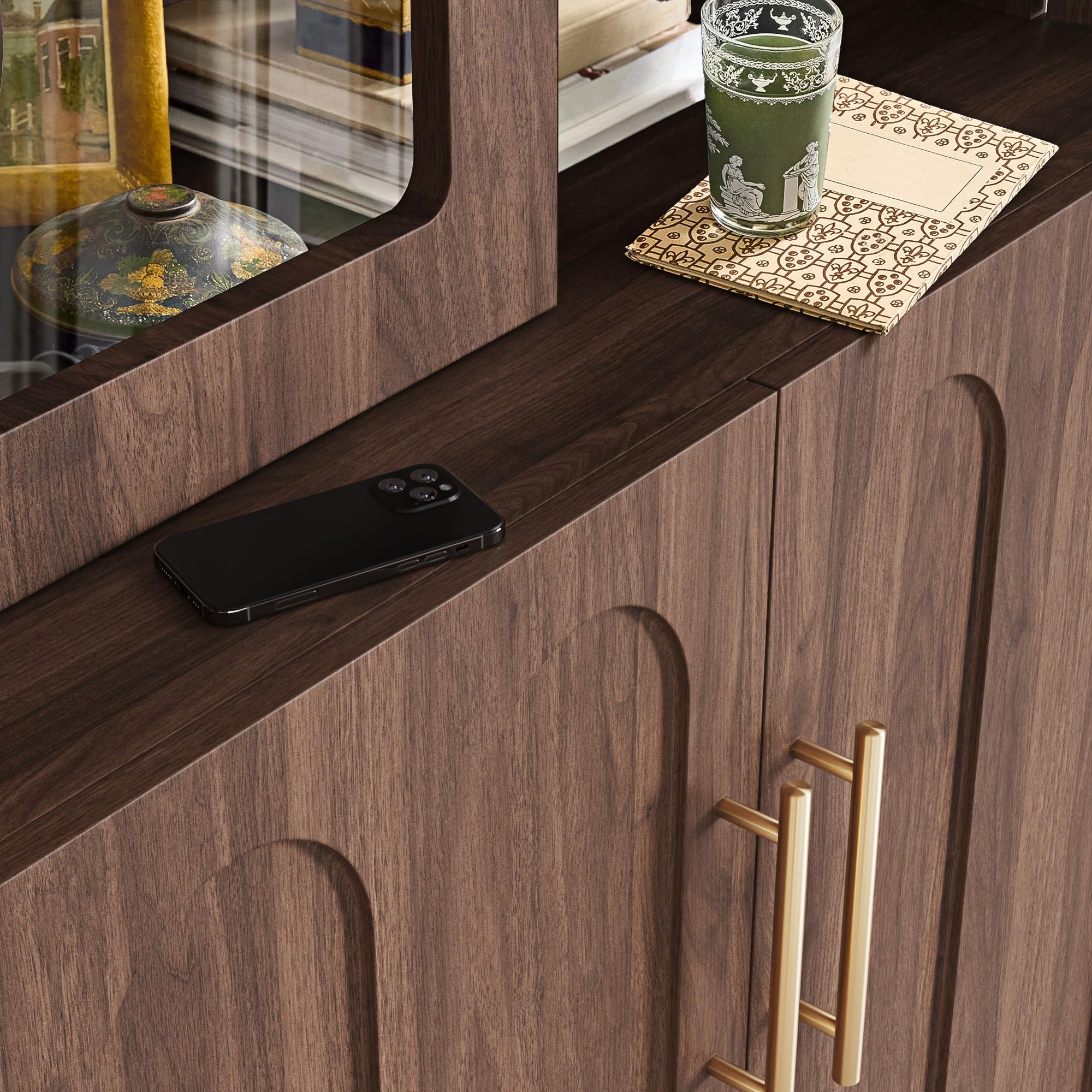 Tall Pantry Cabinet with Glass Doors 77" Kitchen Storage