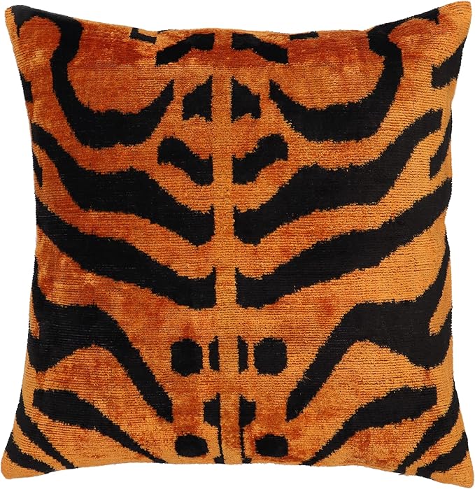 Handmade Velvet Throw Pillow 16x24 Tiger Print with Down Feather Insert