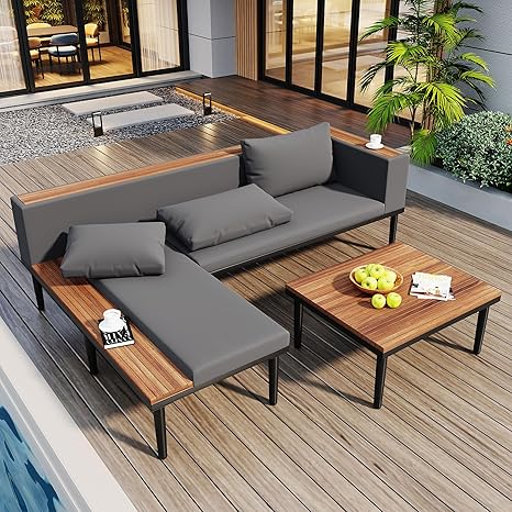 6-Piece Outdoor Sectional Sofa Set with Nesting Coffee Tables