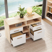 4 Drawer Wood File Cabinet with Lock and Power Strip