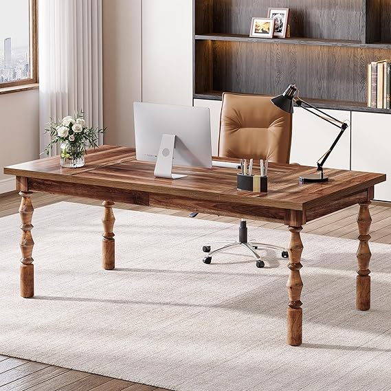 62.2-Inch Executive Office Desk with Turned Legs