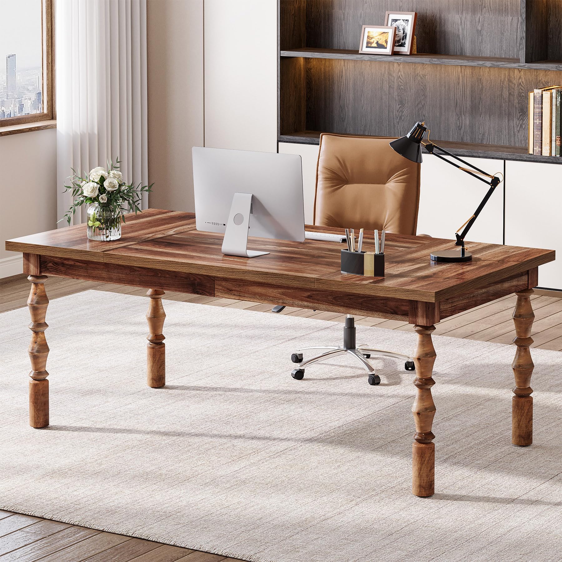 62.2-Inch Executive Office Desk with Turned Legs