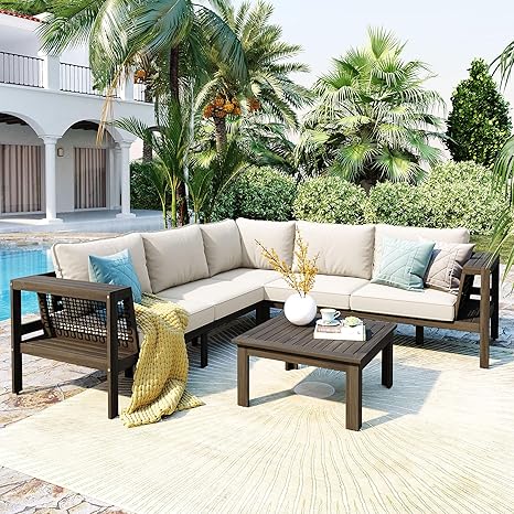6-Piece Outdoor Sectional Sofa Set with Nesting Coffee Tables