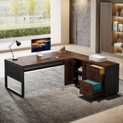 63-Inch L-Shaped Executive Desk with Mobile File Cabinet