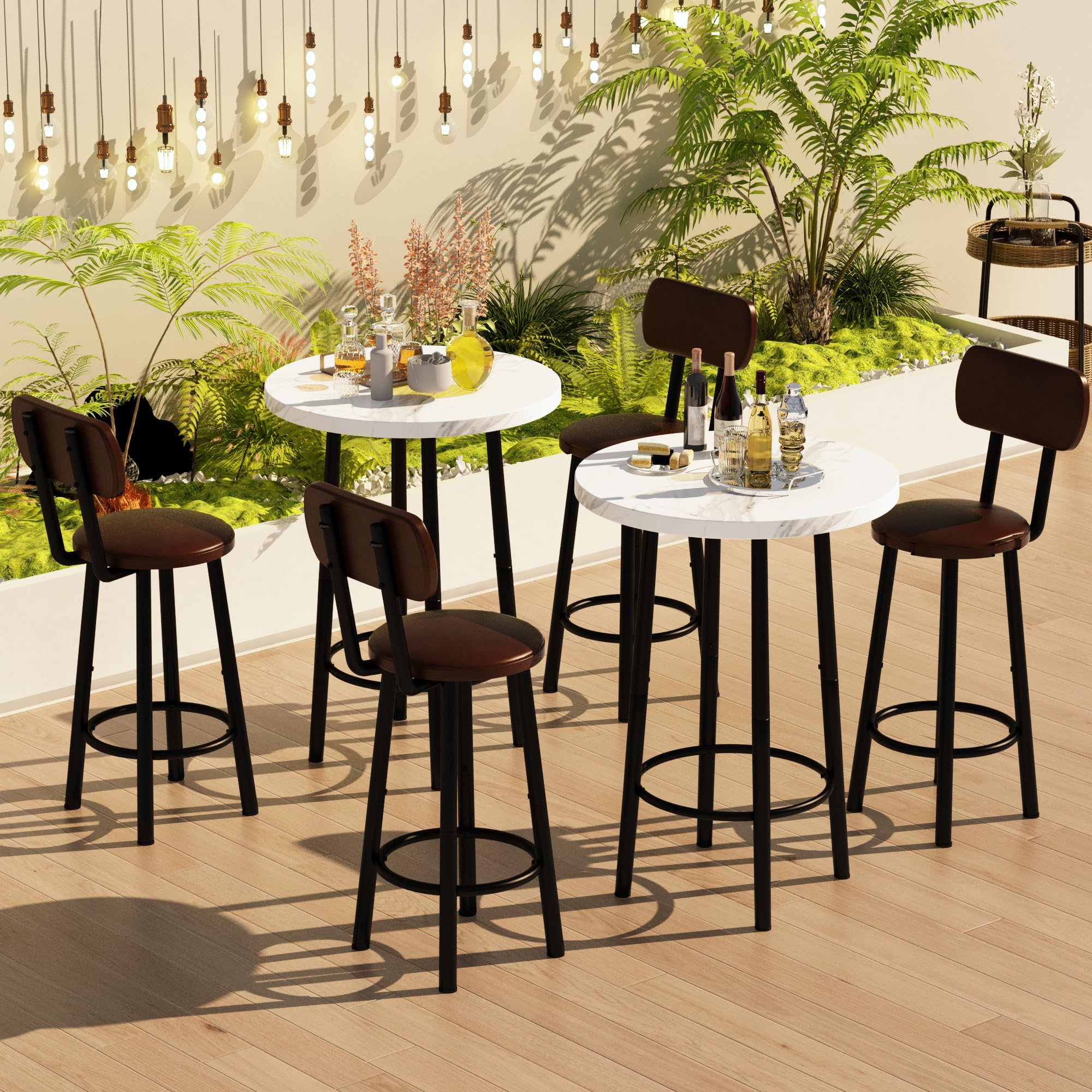3-Piece Round Pub Table Set with Upholstered Stools