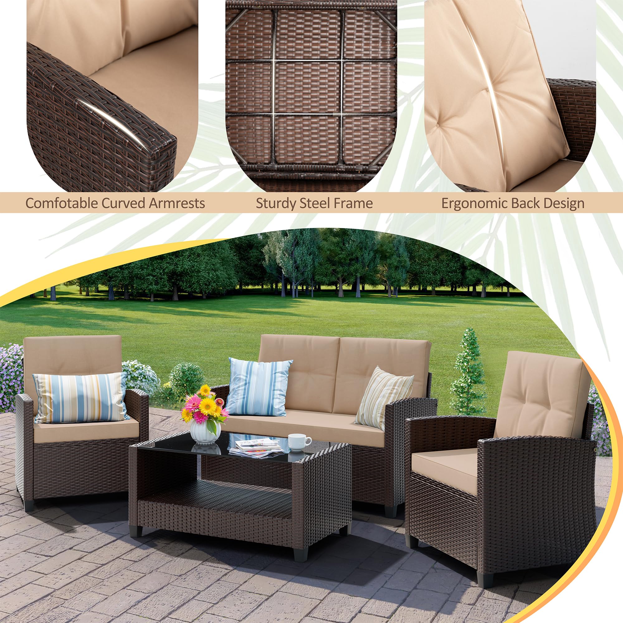 4 Piece Patio Conversation Set with Coffee Table
