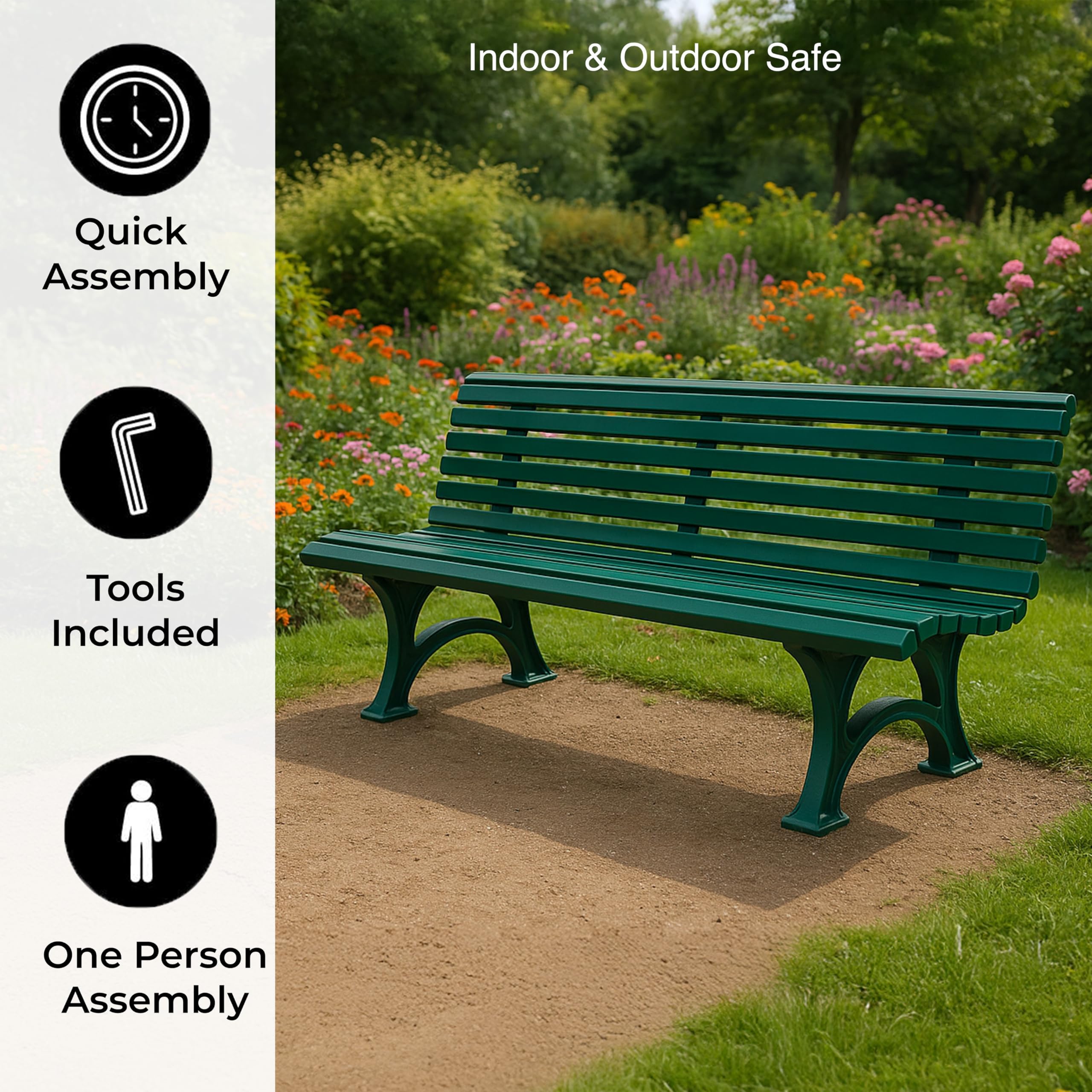 Weatherproof PVC Outdoor Bench 3-Seat Green