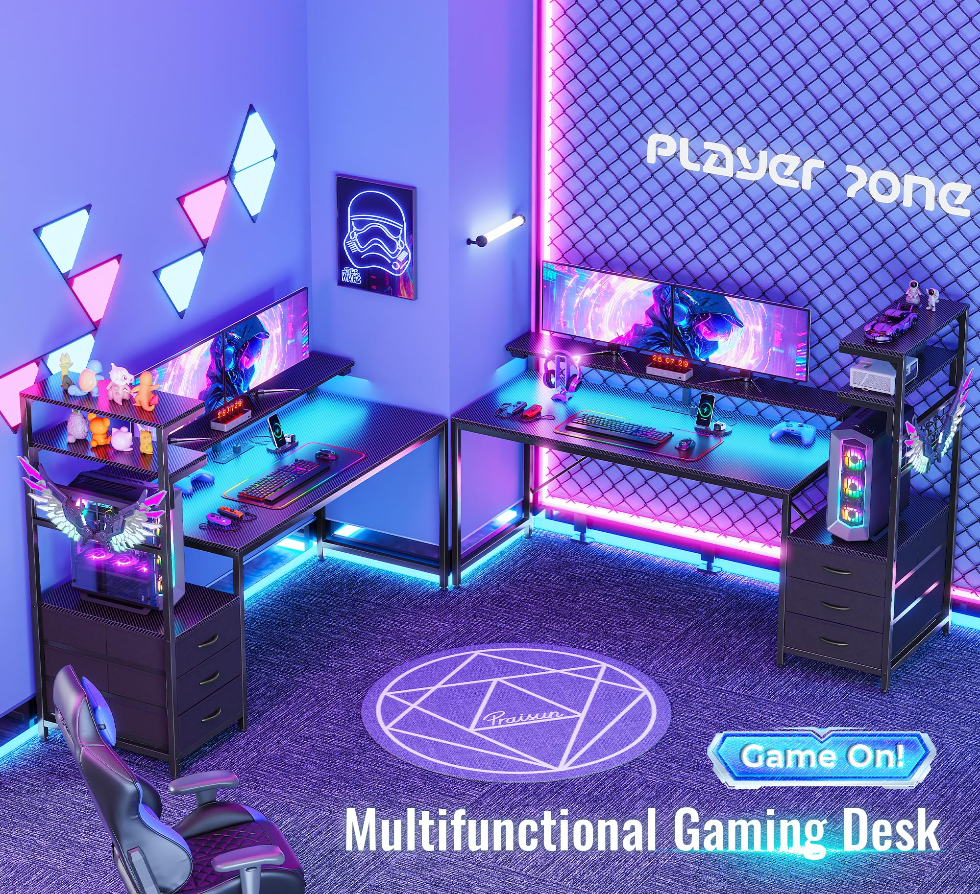 61.7" Gaming Desk with LED Lights and Outlets