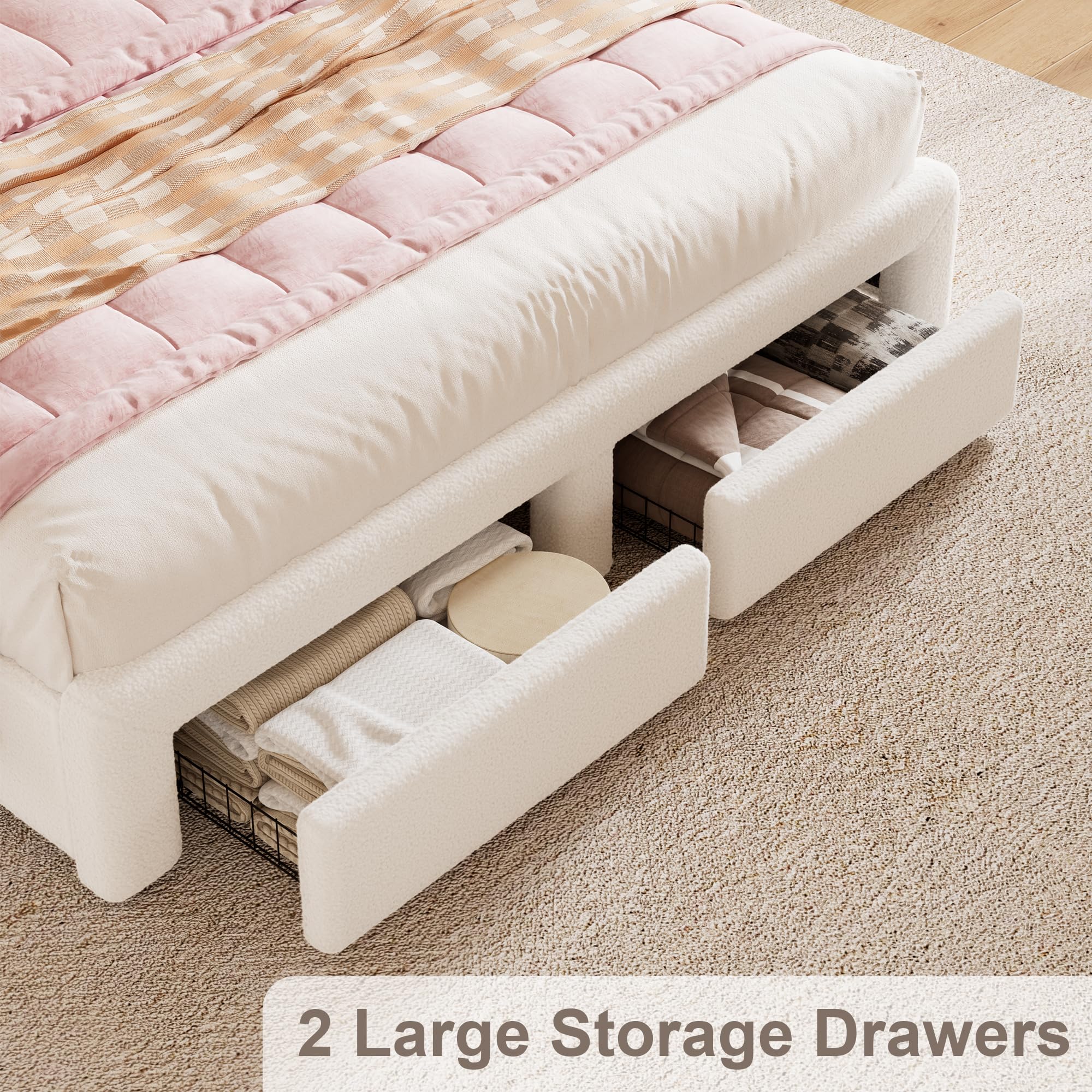 King LED Bed Frame with Storage Headboard and Charging Station