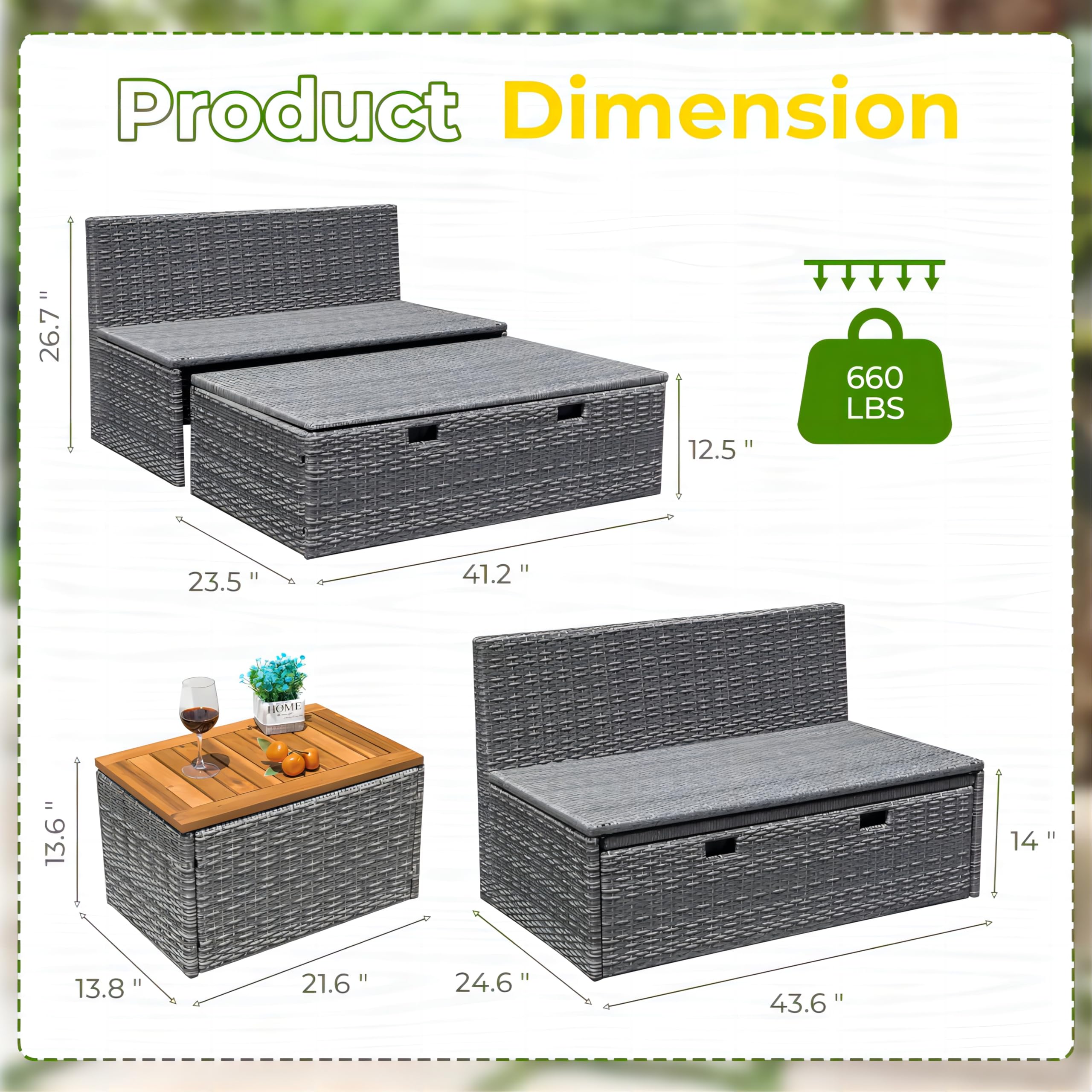 Outdoor Daybed Set with Storage Bench and Side Tables