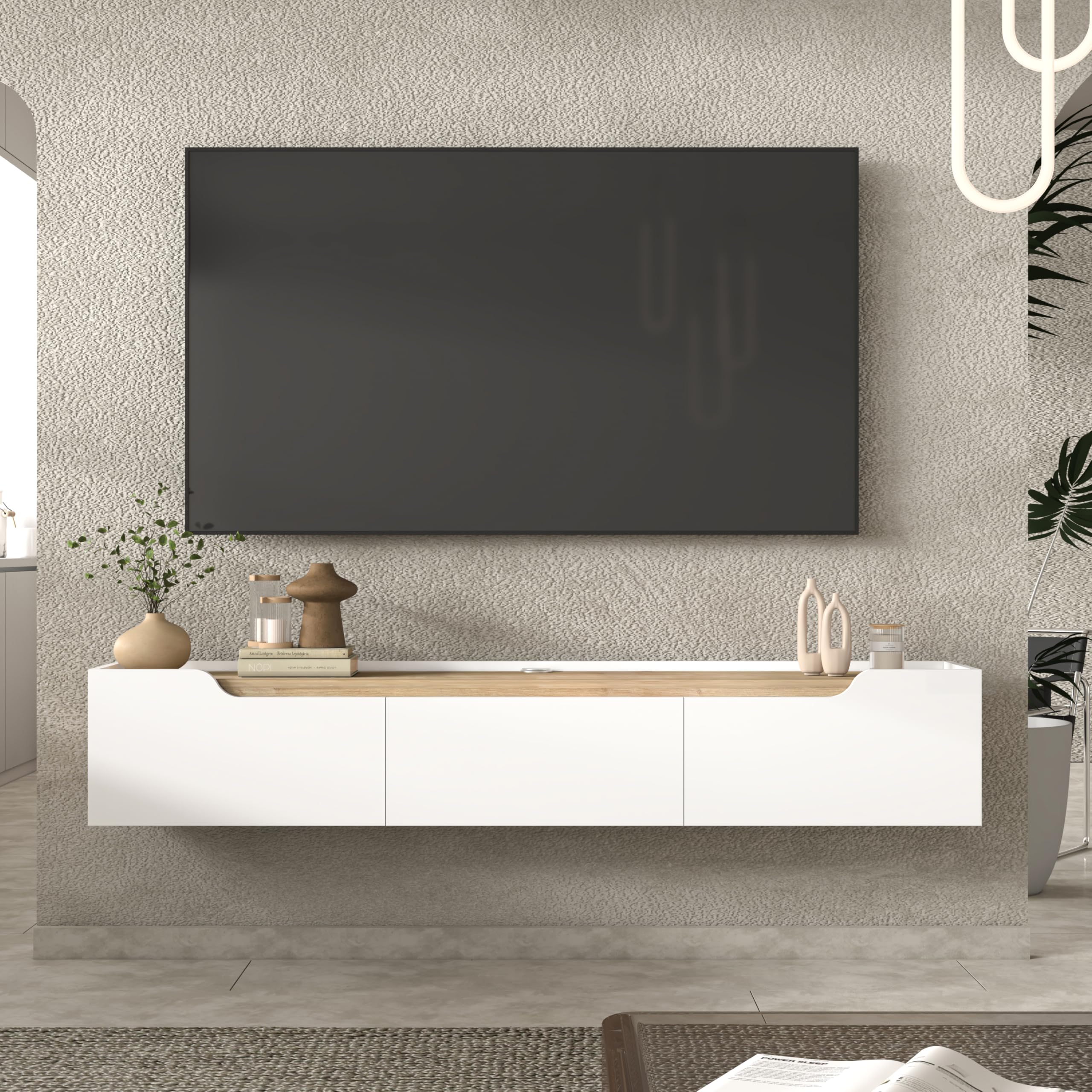 Floating TV Stand for 80 Inch TVs with Cable Management