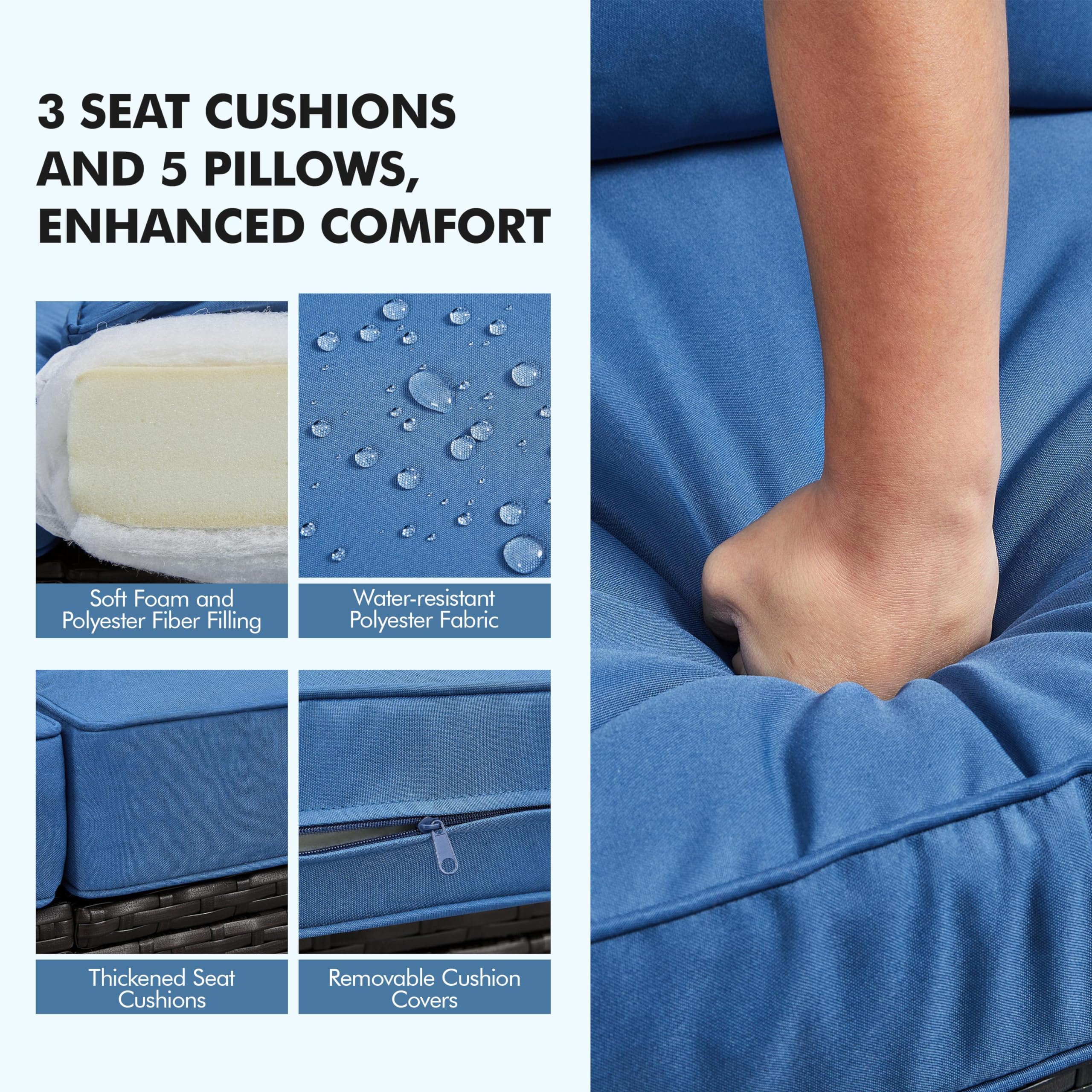 3-Seat Outdoor Wicker Sofa with Cover