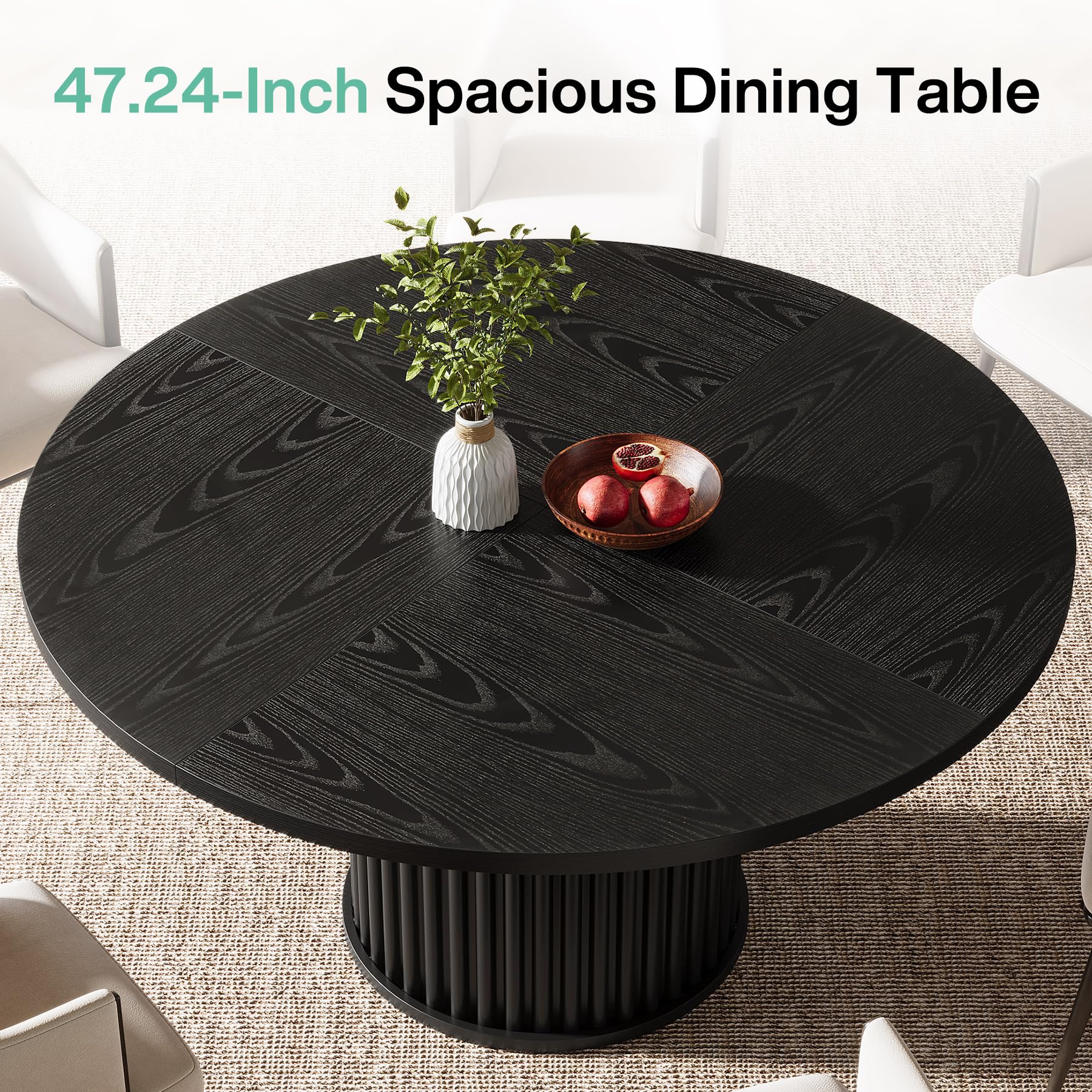 47.24-Inch Black Round Dining Table for 4-6 People