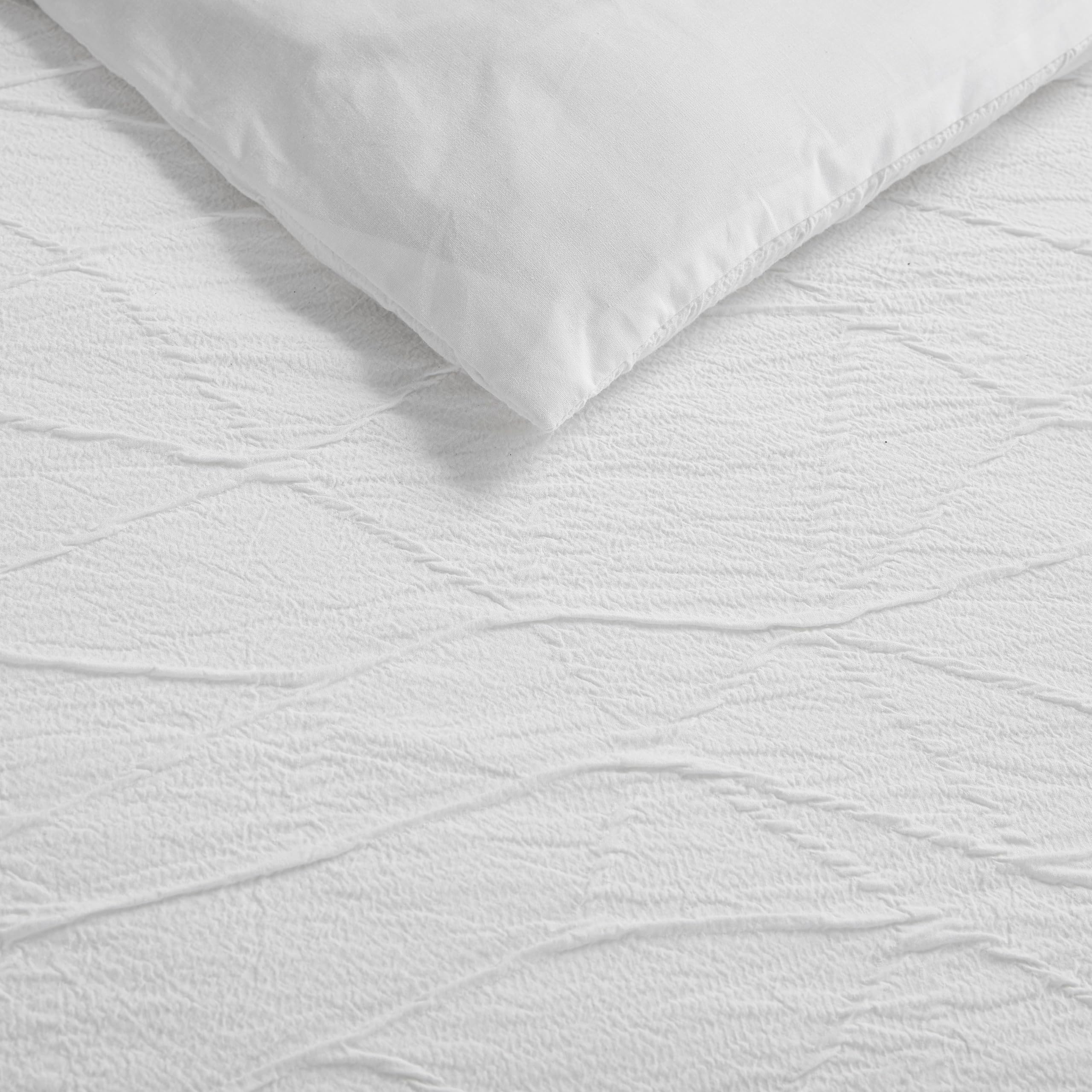 King Comforter Set with Shams - White Crinkle Texture