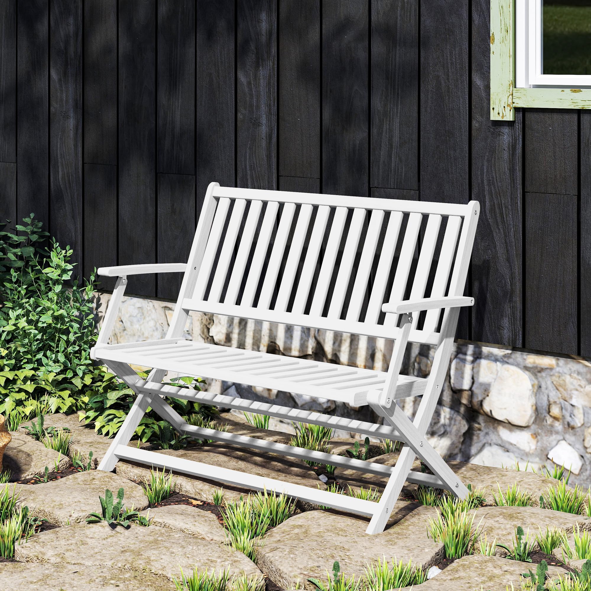 2-Person Foldable Acacia Wood Outdoor Bench