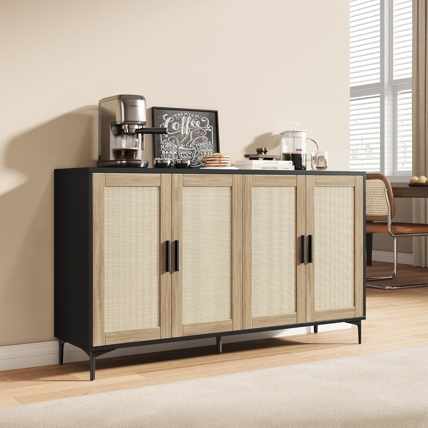 48" Rattan Buffet Cabinet with Adjustable Shelves