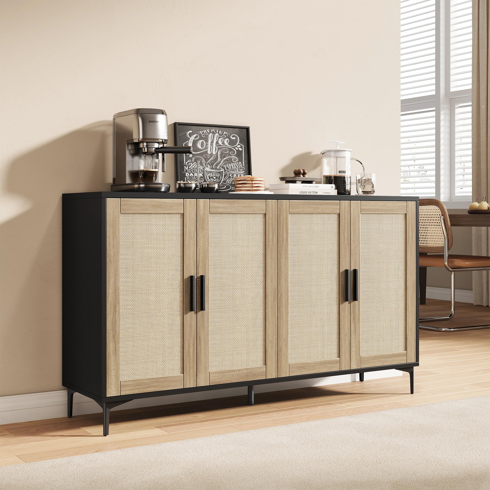 48" Rattan Buffet Cabinet with Adjustable Shelves