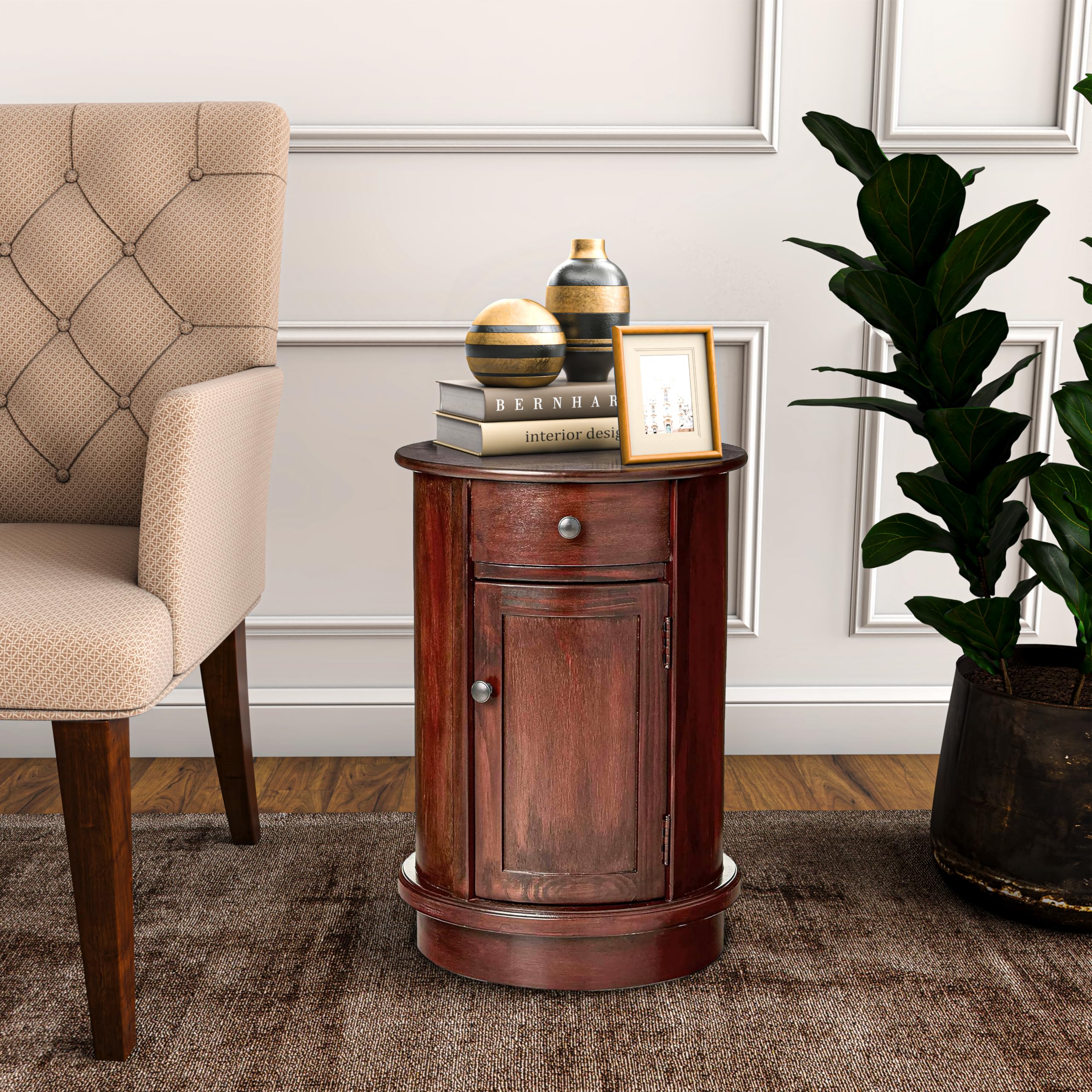 Round End Table with Storage Drawer