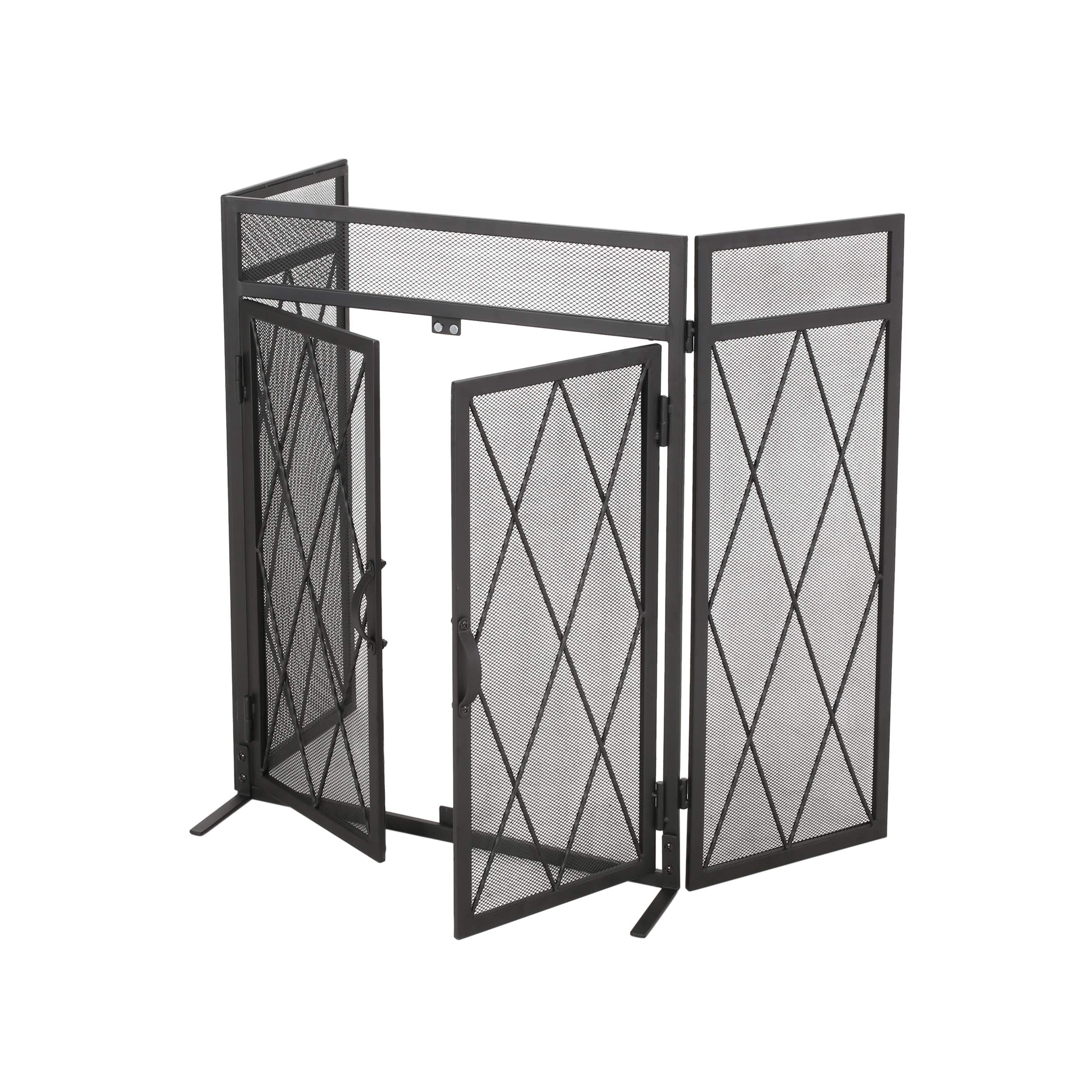 Modern Iron Folding Fireplace Screen with Door