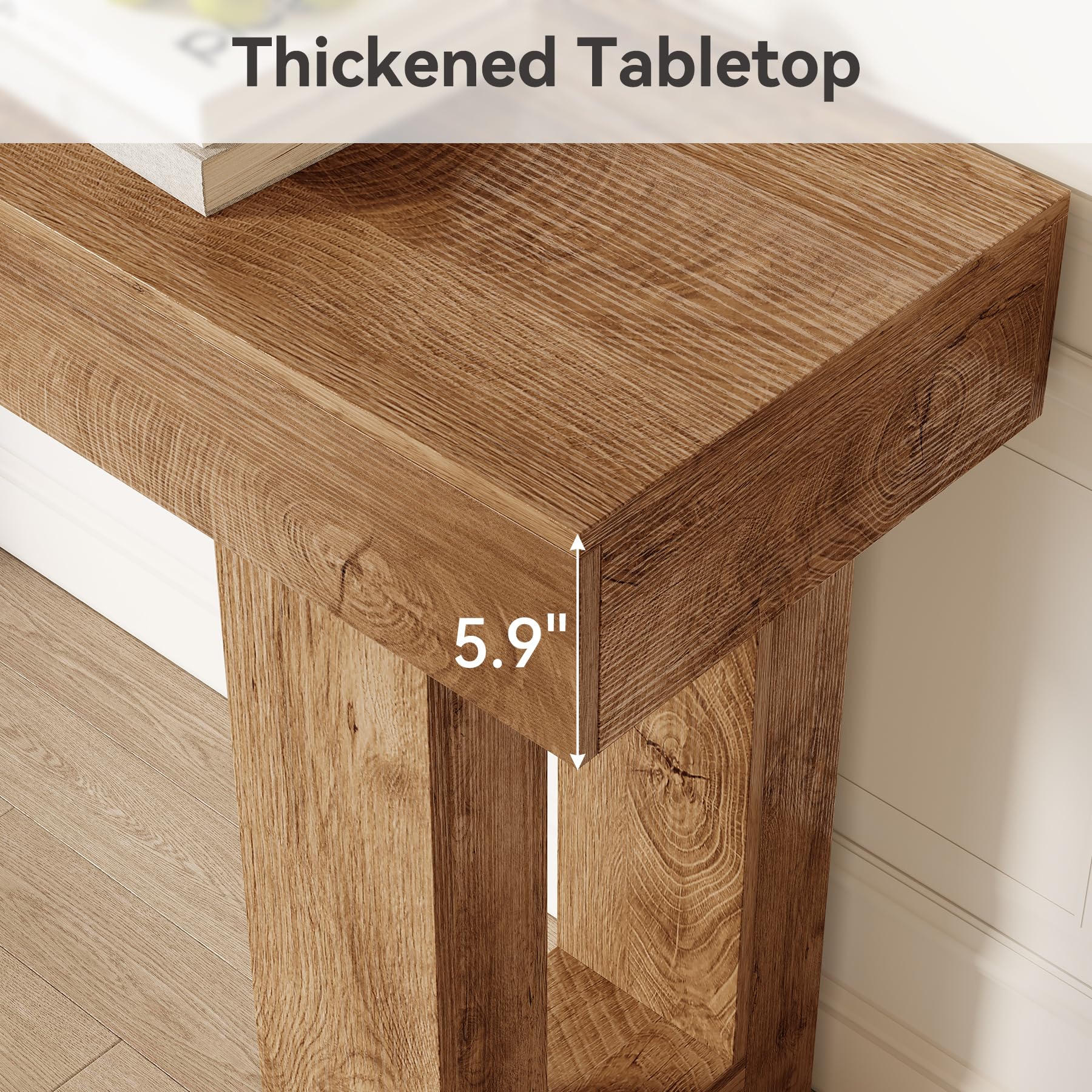 63" Long Console Table Wooden Entryway Sofa Table Industrial Oak