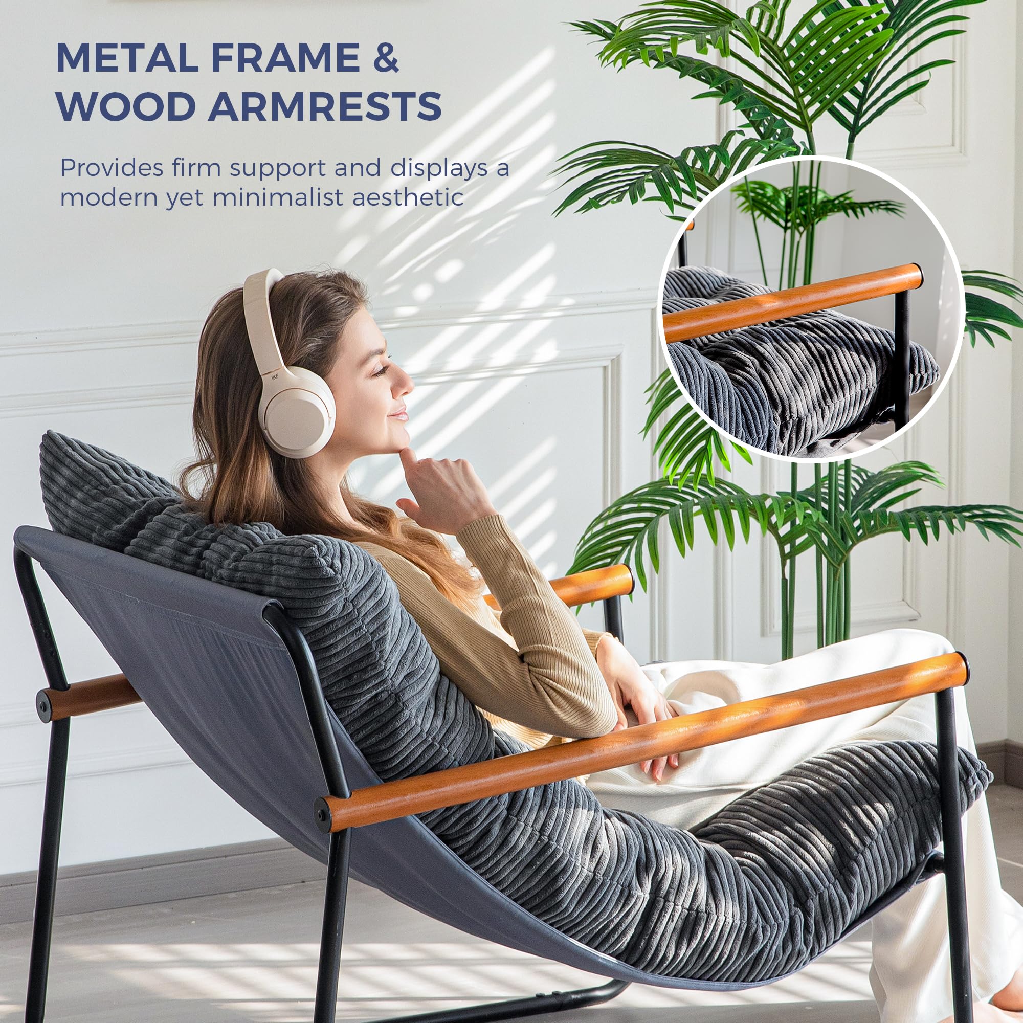 Modern Accent Chair with Wooden Armrests