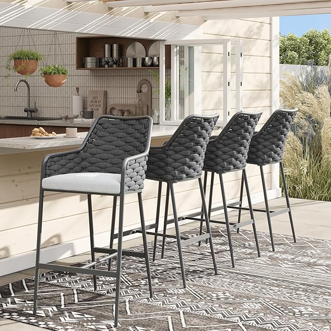 Outdoor Bar Stools Set of 2 with Cushions
