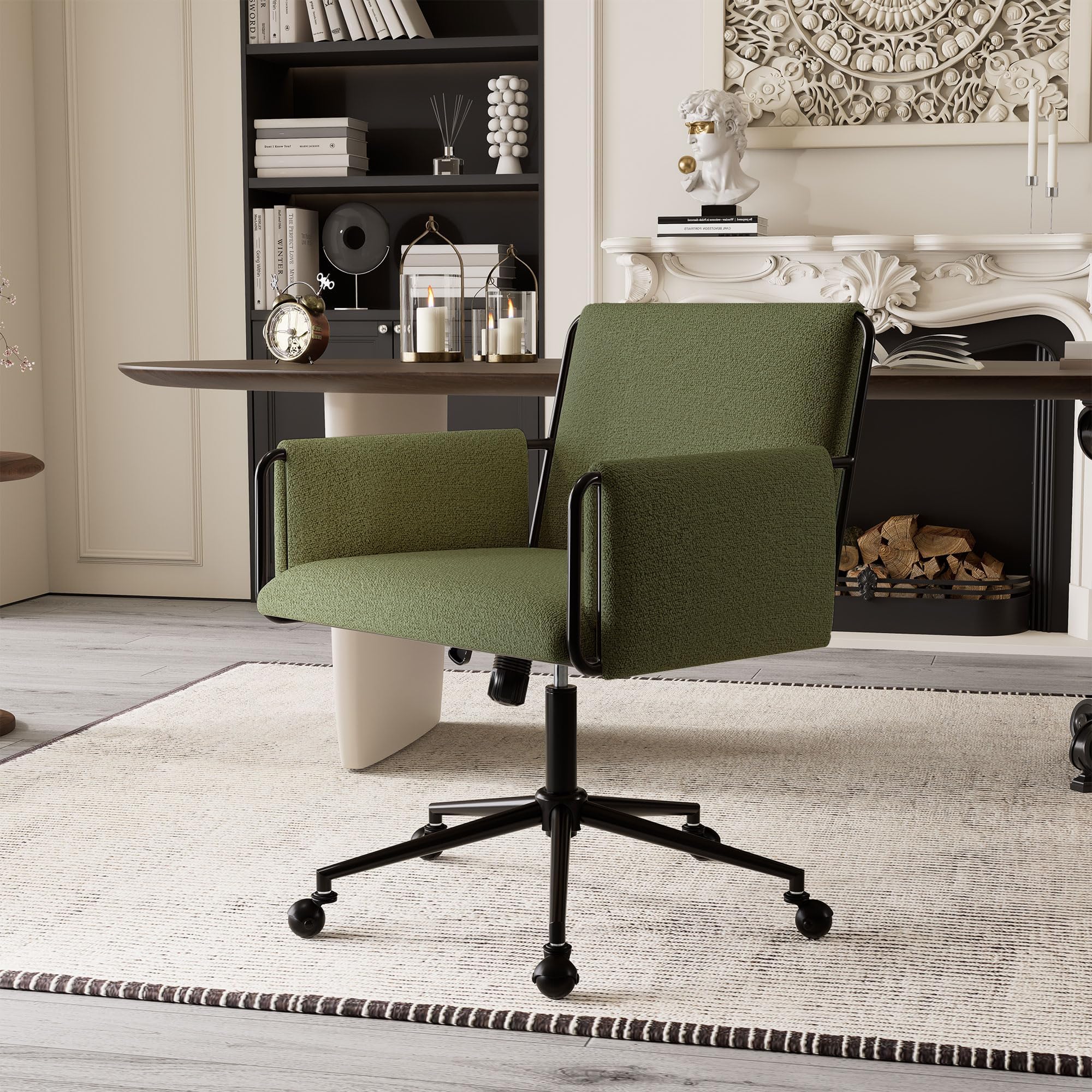 Modern Office Chair Green Boucle Fabric Adjustable Height