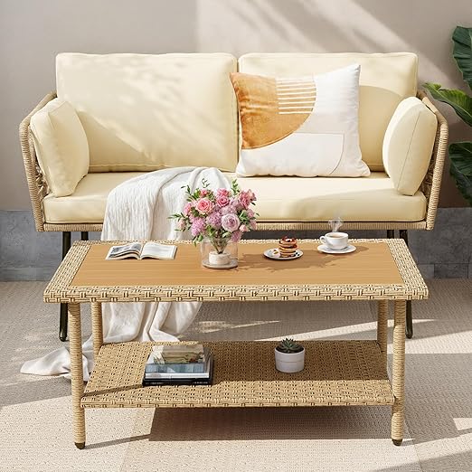 3-Piece Outdoor Wicker Conversation Set with Coffee Table